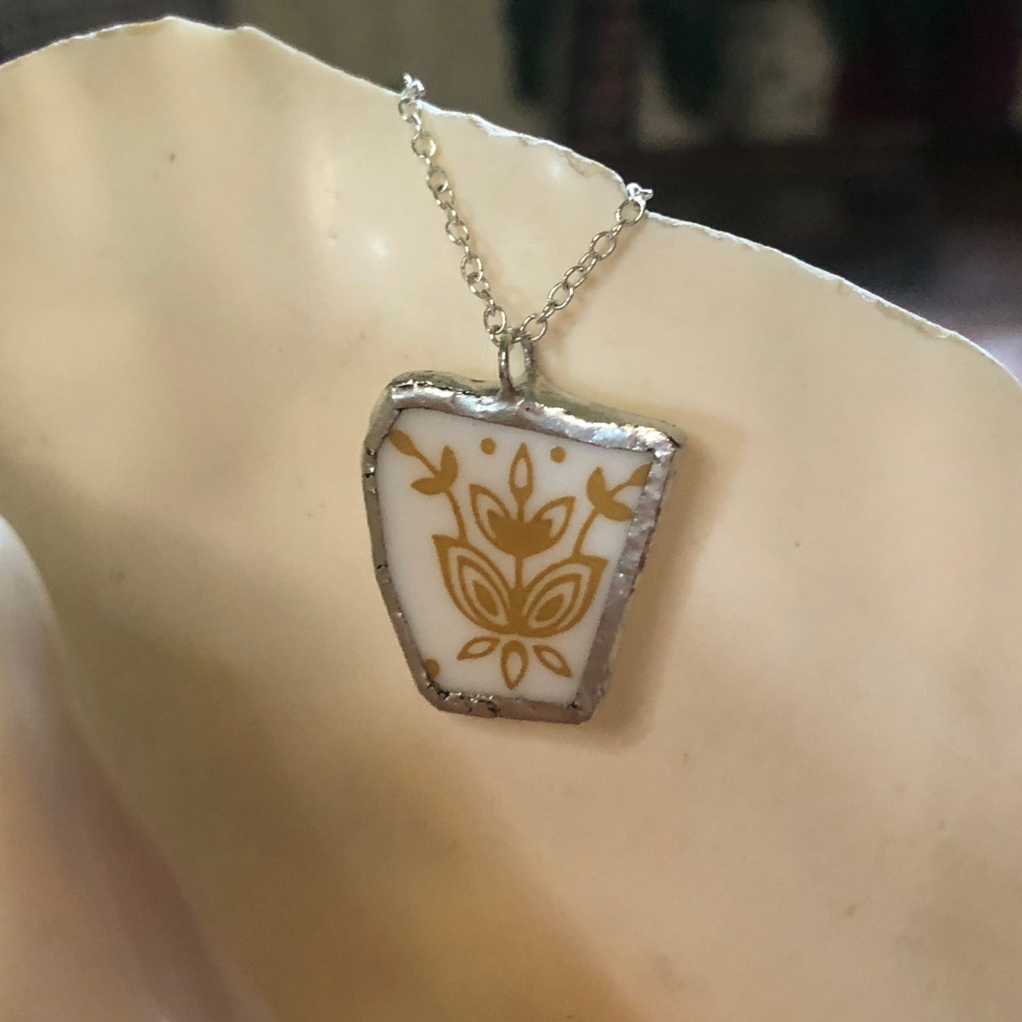Broken Plate Artisan Made Pendent Corelle Butterfly Gold Plate Handcrafted Necklace 3/4in x 1in