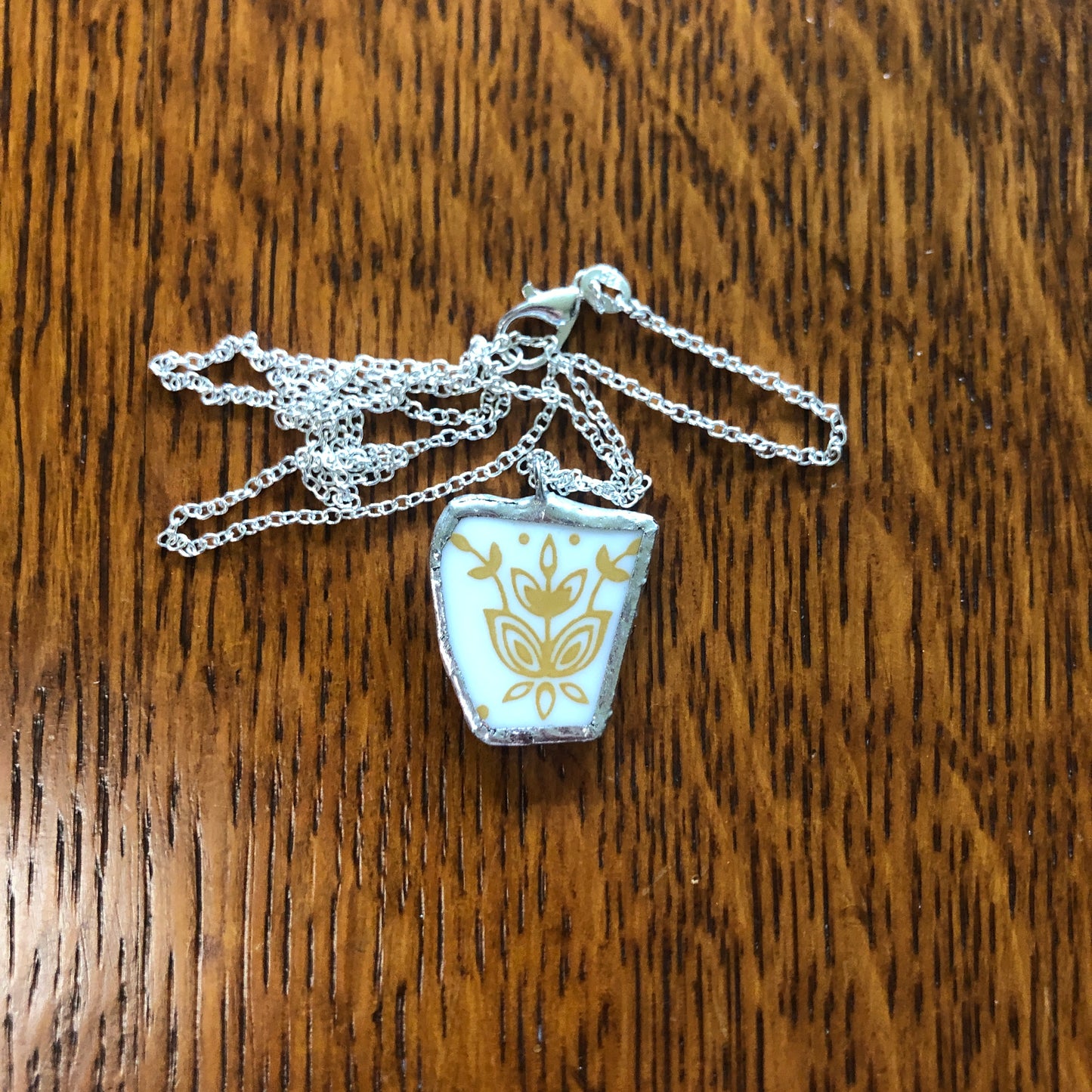 Broken Plate Artisan Made Pendent Corelle Butterfly Gold Plate Handcrafted Necklace 3/4in x 1in