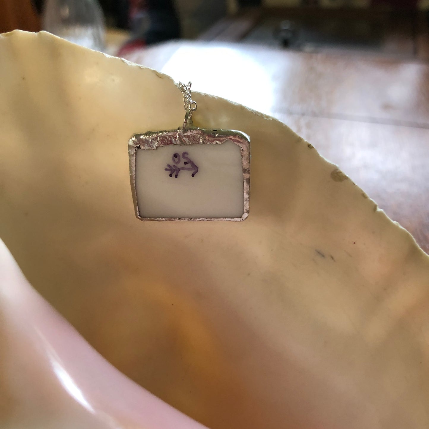 Broken Pottery Artisan Made Pendent Aladdin Fine China Fantasia Occupied Japan Plate Handcrafted Necklace 1in x 7/8in