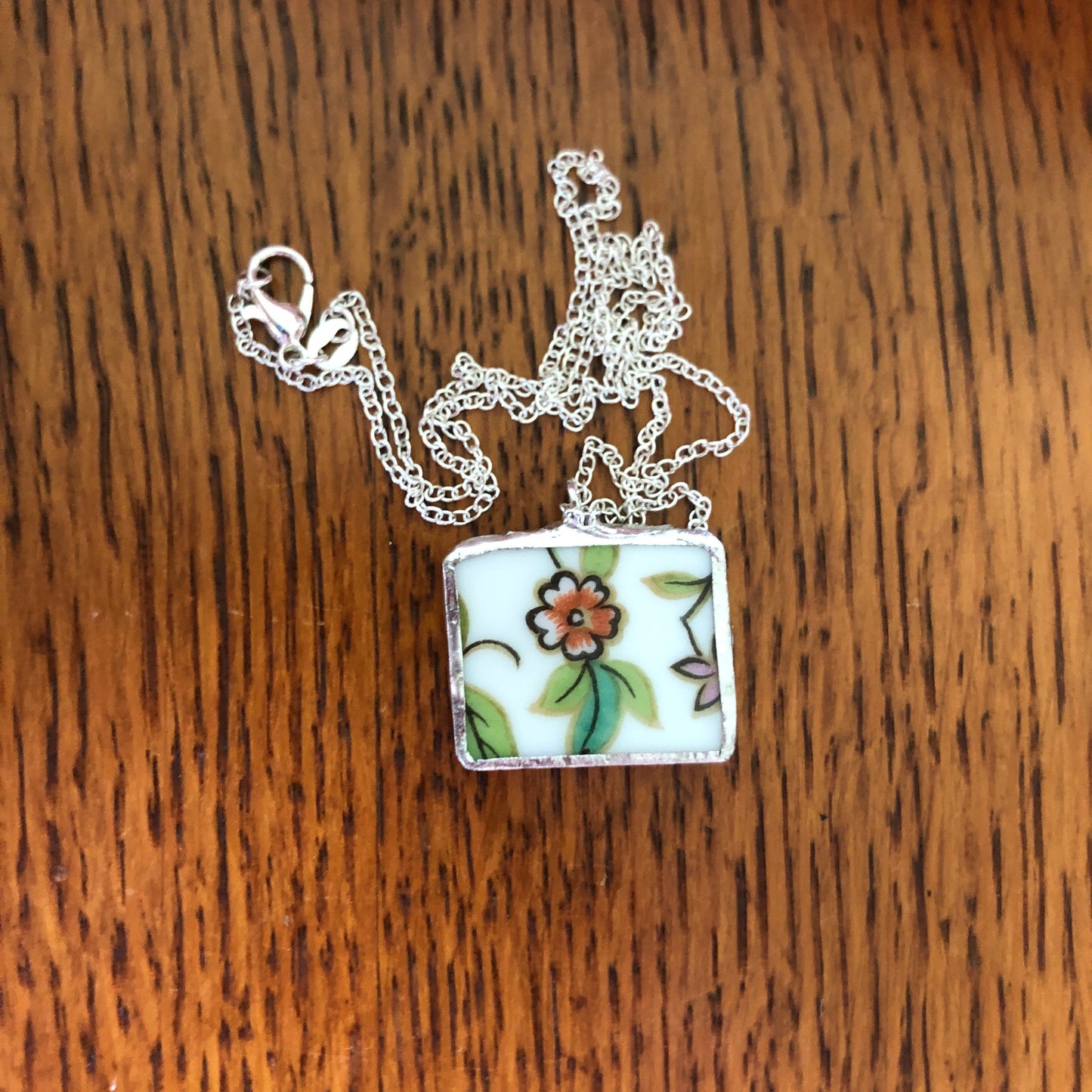 Broken Pottery Artisan Made Pendent Aladdin Fine China Fantasia Occupied Japan Plate Handcrafted Necklace 1in x 7/8in