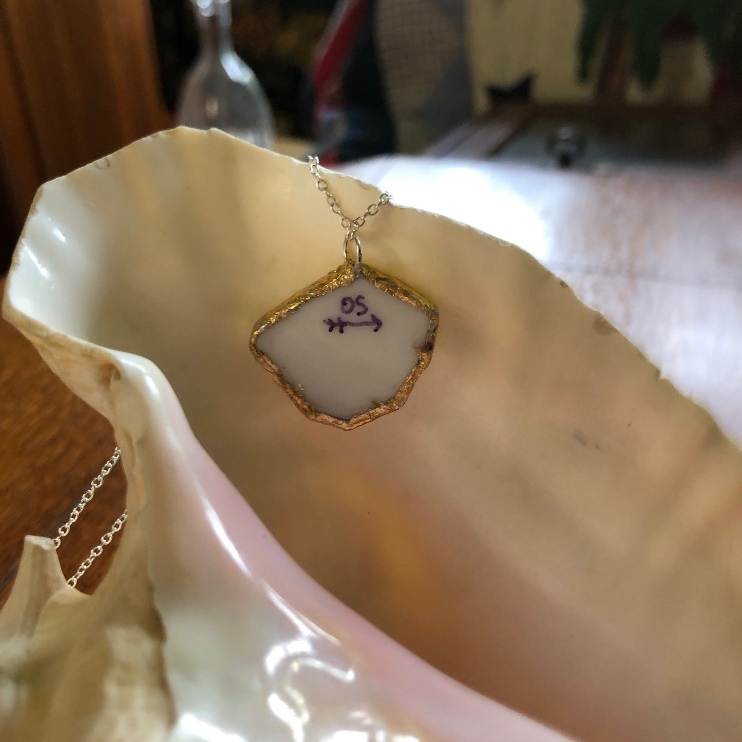 Broken Pottery Artisan Made Allamanda Flower Pendent Hawaii Collectors Plate Handcrafted Necklace 1.25in x 1in