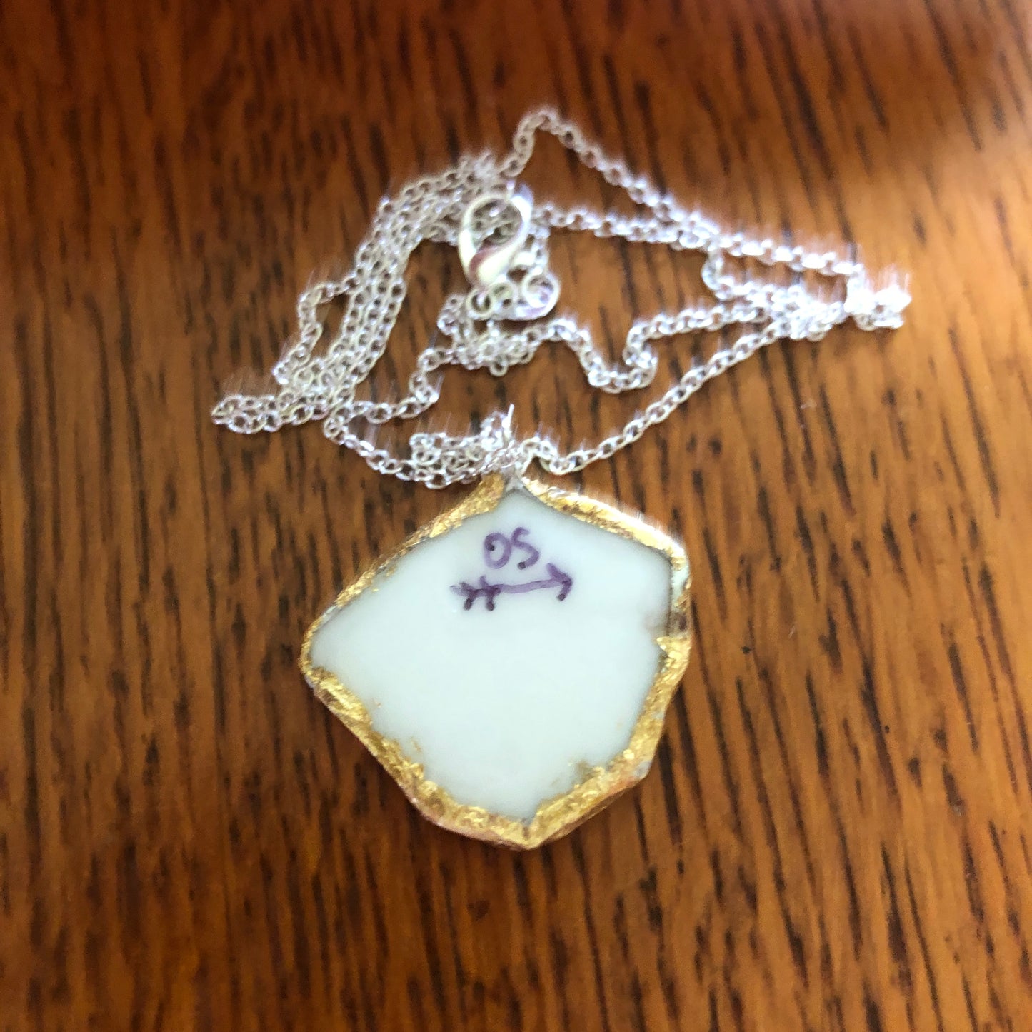 Broken Pottery Artisan Made Allamanda Flower Pendent Hawaii Collectors Plate Handcrafted Necklace 1.25in x 1in