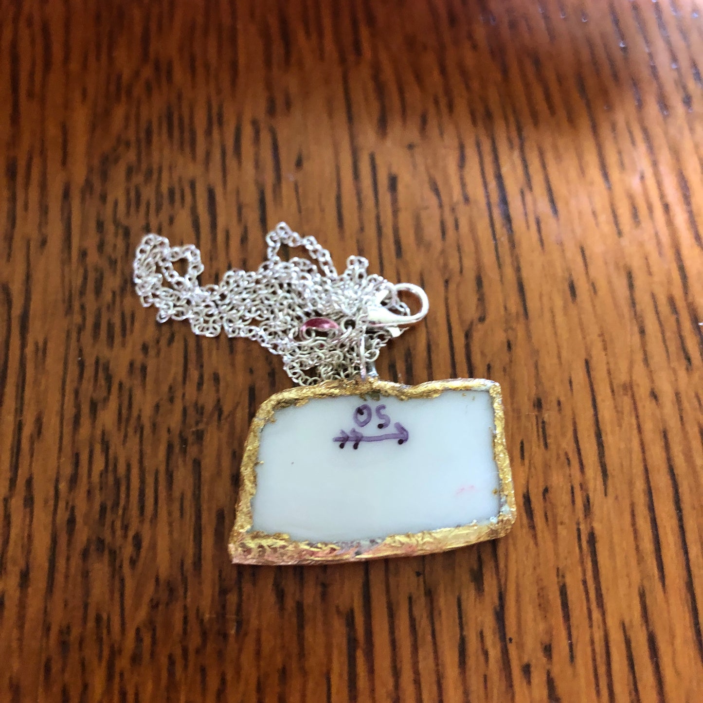 Broken Pottery Artisan Made Pendent Aladdin Fine China Fantasia Occupied Japan Plate Handcrafted Necklace 1.25in x 3/4in