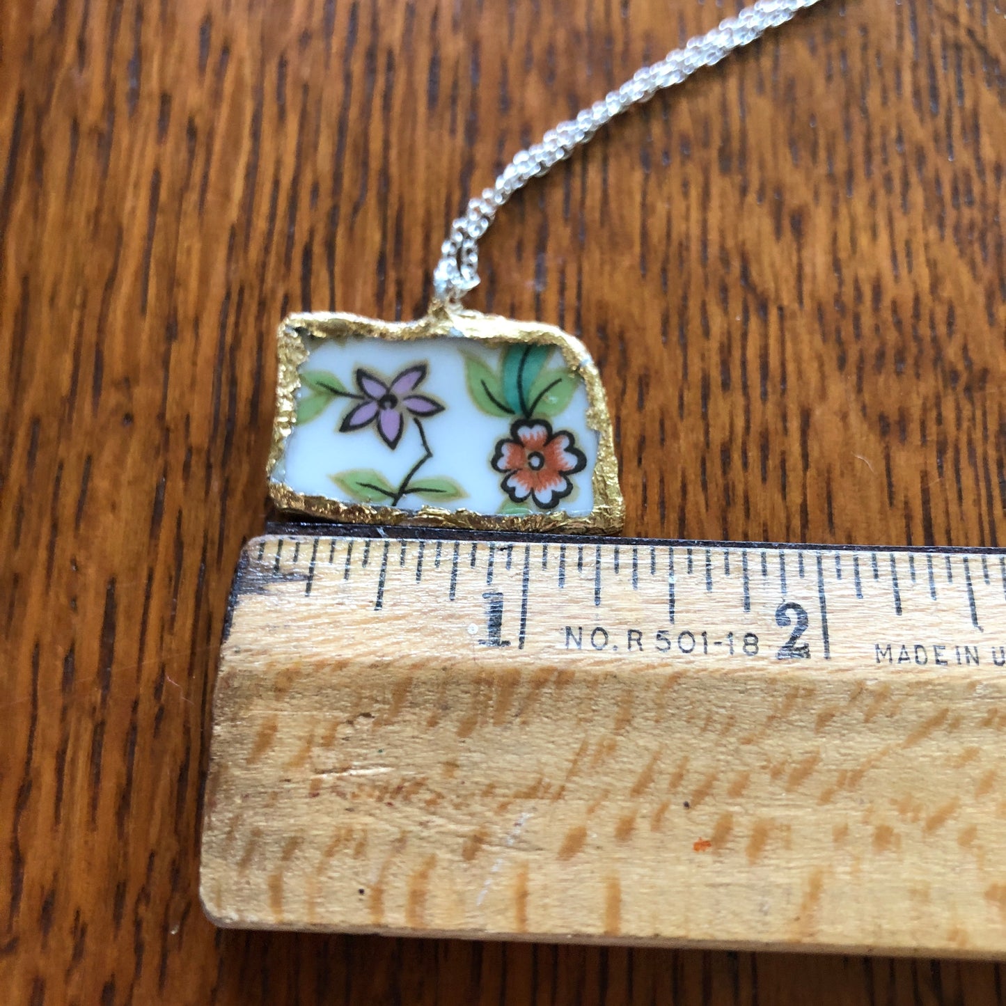 Broken Pottery Artisan Made Pendent Aladdin Fine China Fantasia Occupied Japan Plate Handcrafted Necklace 1.25in x 3/4in