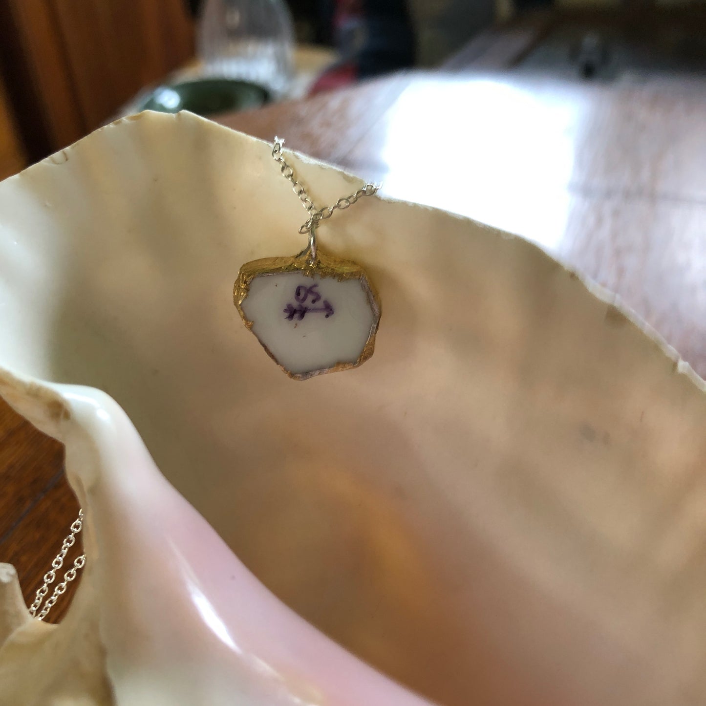 Broken Pottery Artisan Made Kauai Island Pendent Hawaii Collectors Plate Handcrafted Necklace 7/8in x 5/8in