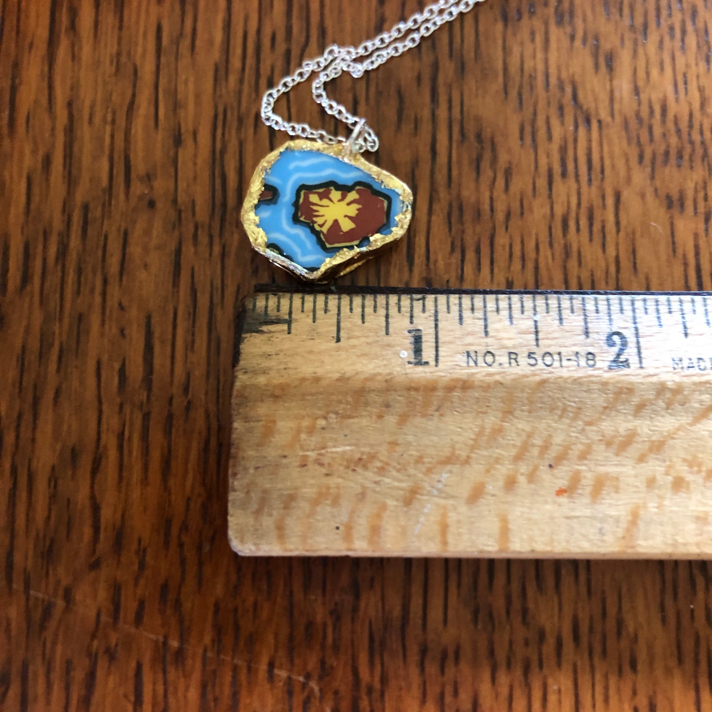 Broken Pottery Artisan Made Kauai Island Pendent Hawaii Collectors Plate Handcrafted Necklace 7/8in x 5/8in