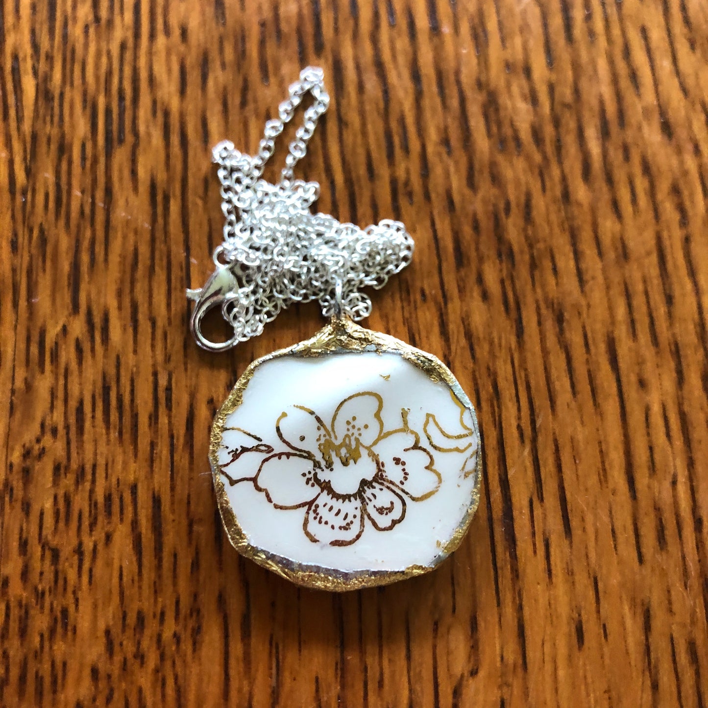 Broken Pottery Artisan Made Pendent Royal China Plate Handcrafted Necklace 1in x 1in