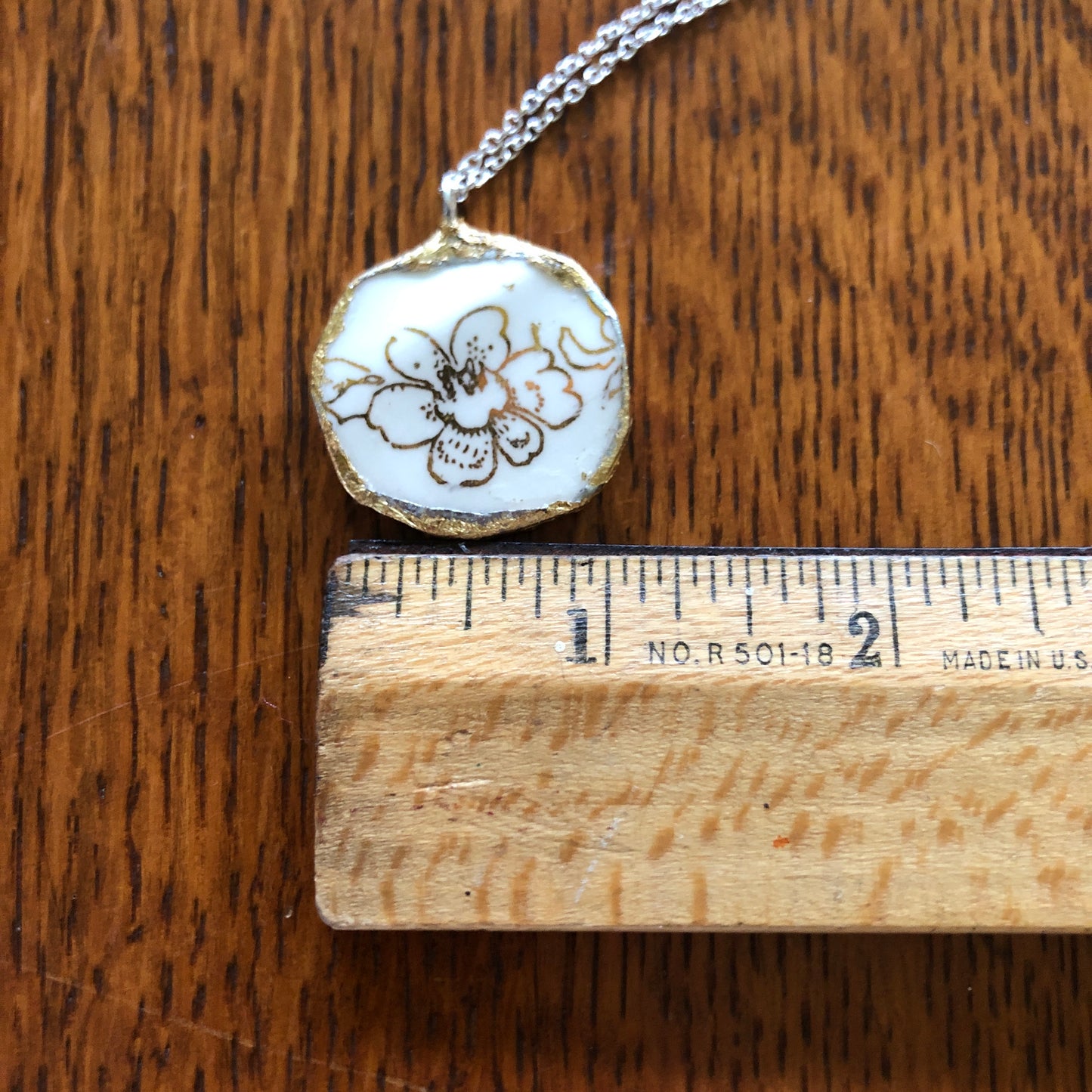 Broken Pottery Artisan Made Pendent Royal China Plate Handcrafted Necklace 1in x 1in