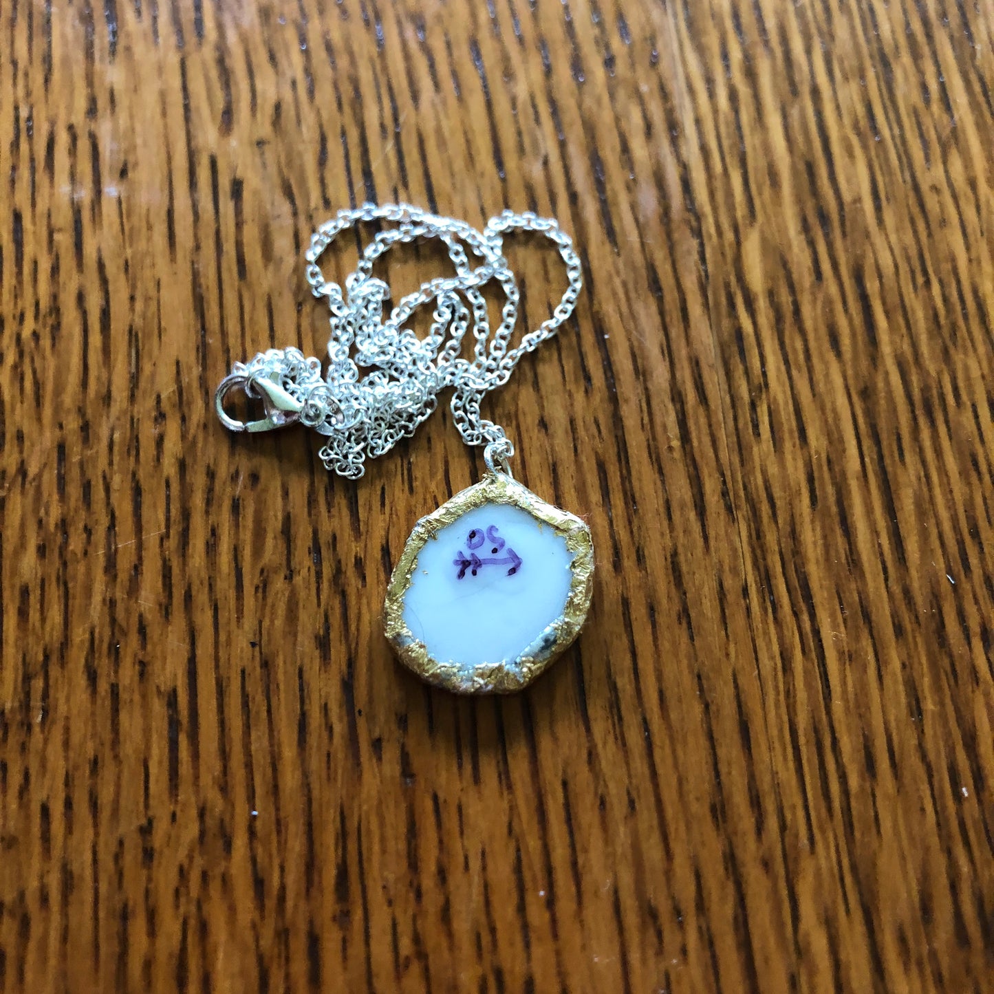Broken Pottery Artisan Made Pendent Aladdin Fine China Fantasia Occupied Japan Plate Handcrafted Necklace 7/8in x 7/8in