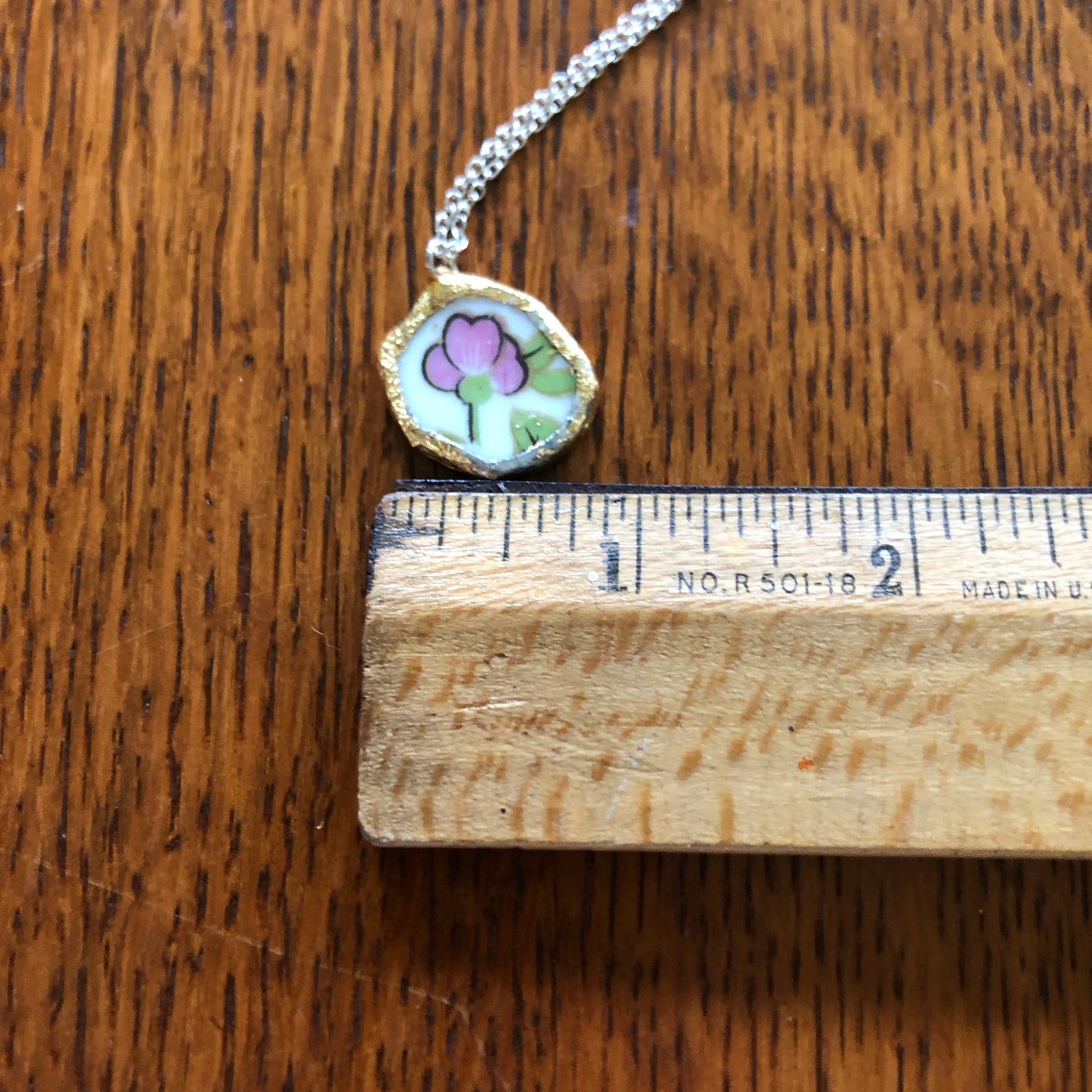 Broken Pottery Artisan Made Pendent Aladdin Fine China Fantasia Occupied Japan Plate Handcrafted Necklace 7/8in x 7/8in