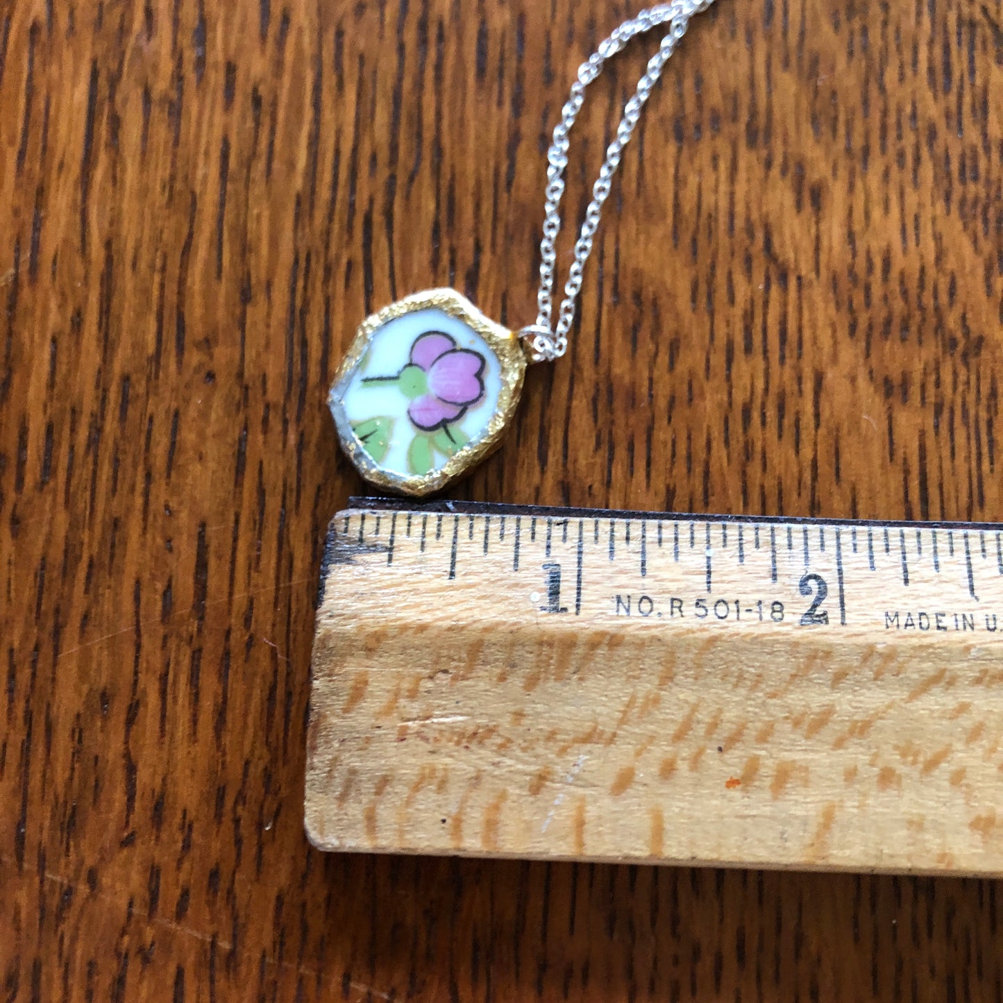 Broken Pottery Artisan Made Pendent Aladdin Fine China Fantasia Occupied Japan Plate Handcrafted Necklace 7/8in x 7/8in