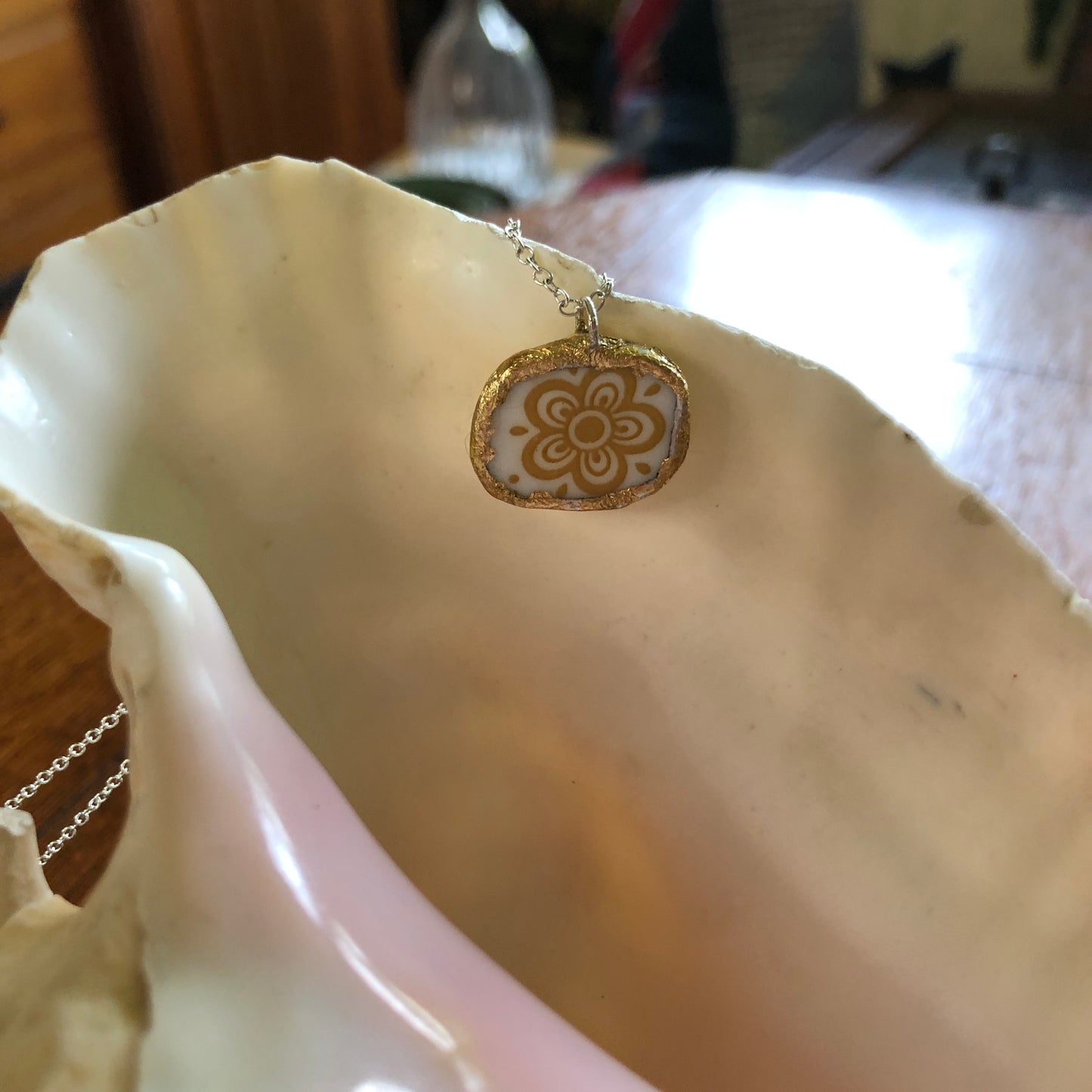 Broken Plate Artisan Made Pendent Corelle Butterfly Gold Plate Handcrafted Necklace 3/4in x 3/4in