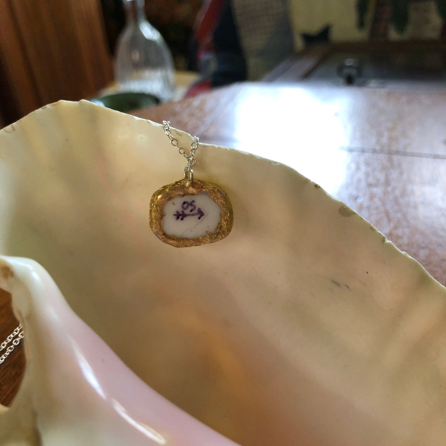 Broken Plate Artisan Made Pendent Corelle Butterfly Gold Plate Handcrafted Necklace 3/4in x 3/4in