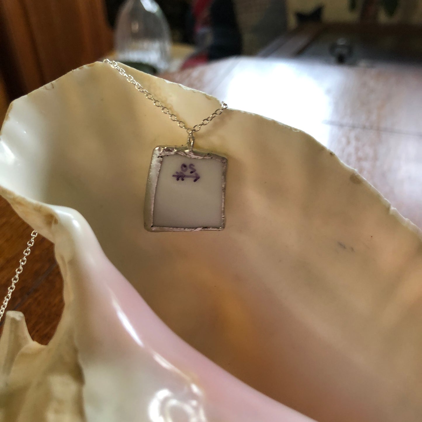 Broken Pottery Artisan Made Pendent Aladdin Fine China Fantasia Occupied Japan Plate Handcrafted Necklace 1in x 7/8in