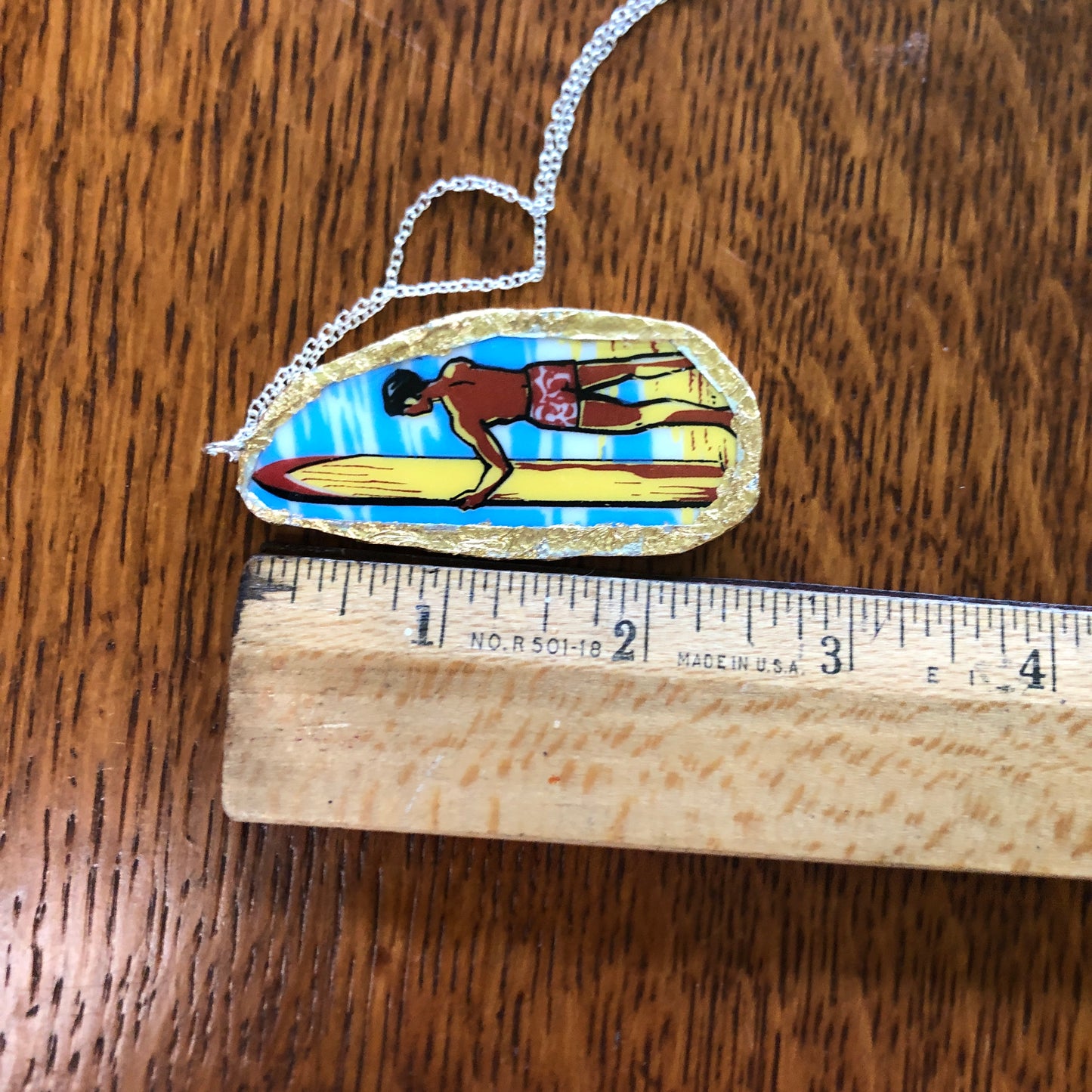 Broken Pottery Artisan Made Surfer Dude Pendent, Tiki And Pineapple Dangle Earrings Hawaii Collectors Plate Handcrafted Jewelry Set