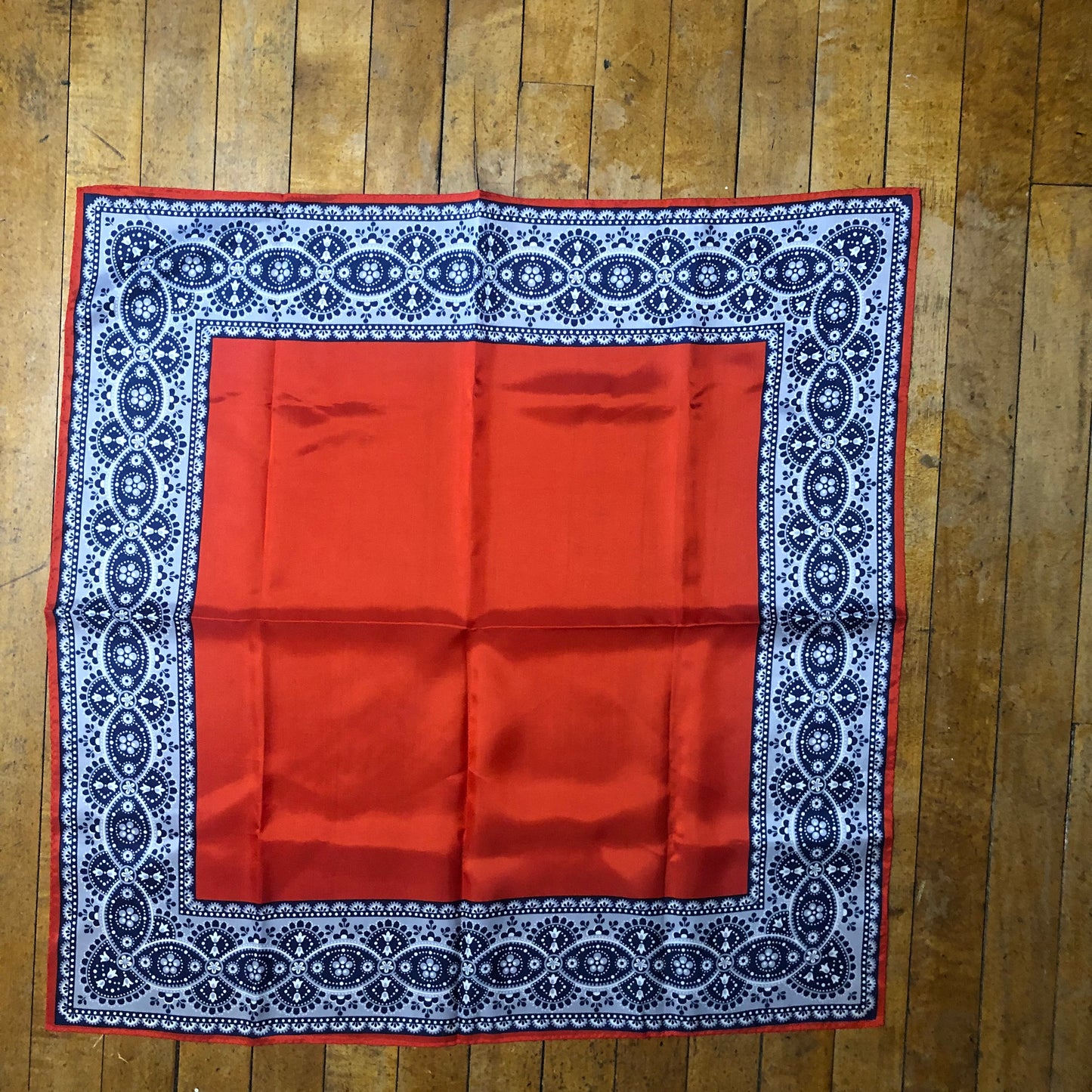 Red Square Scarf With Blue Border Unbranded