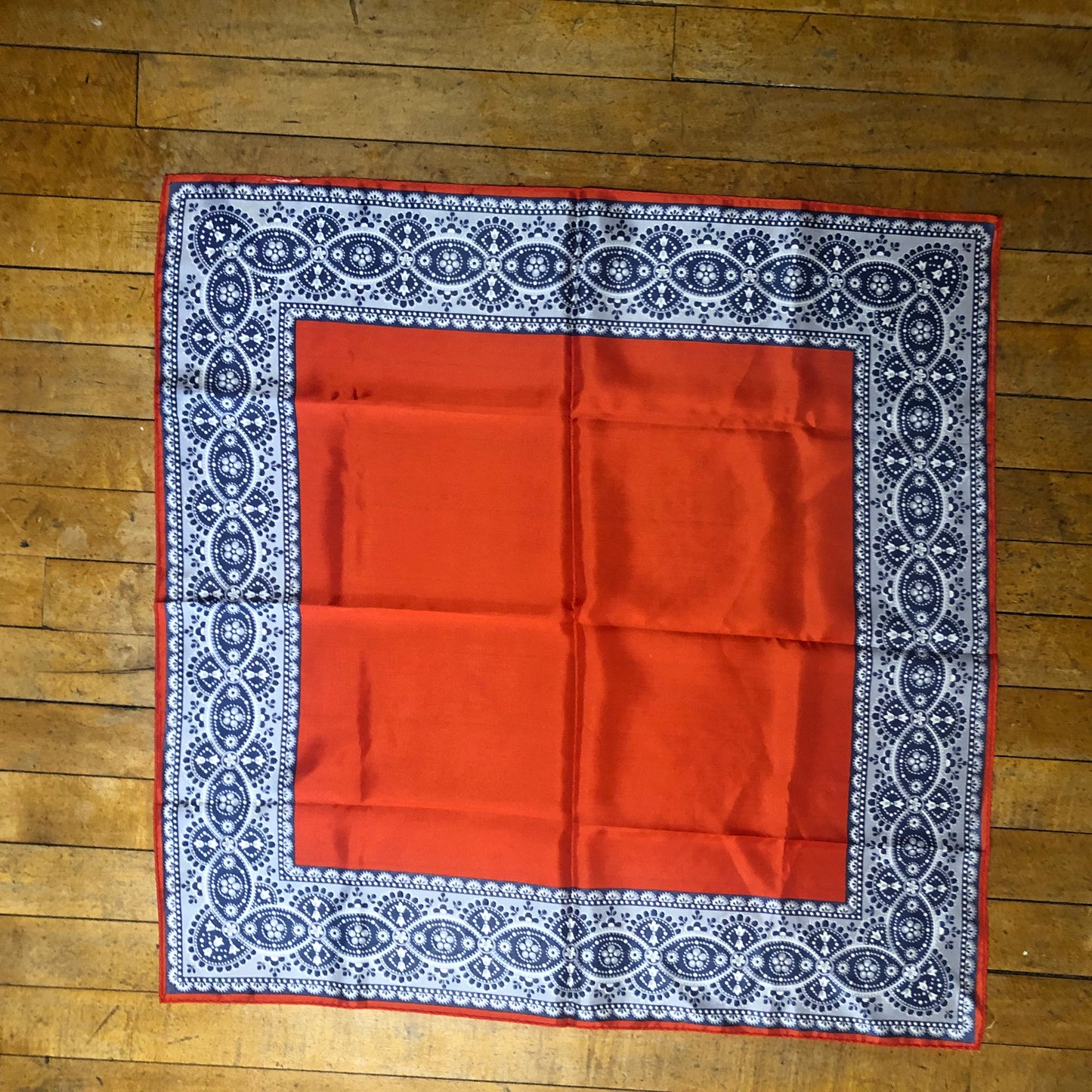 Red Square Scarf With Blue Border Unbranded
