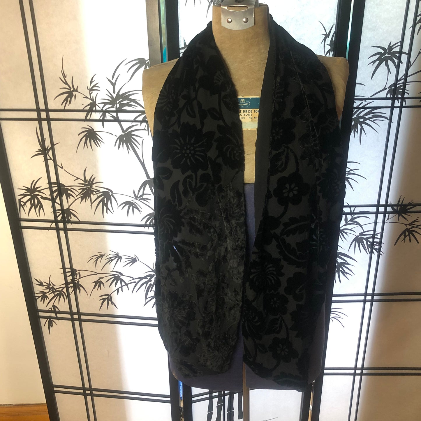 Vintage Long Black Floral Scarf, Unbranded Fashion Scarves