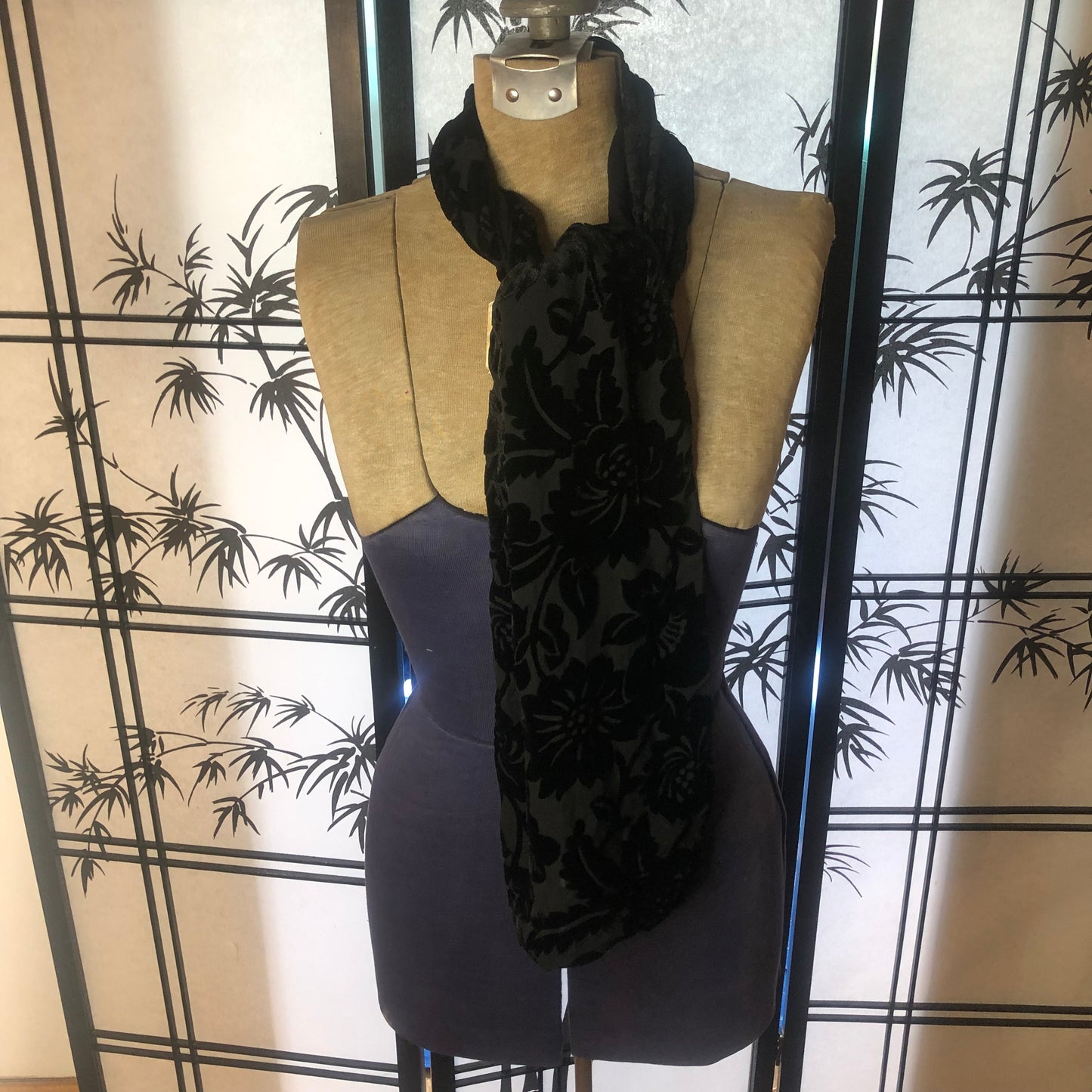 Vintage Long Black Floral Scarf, Unbranded Fashion Scarves