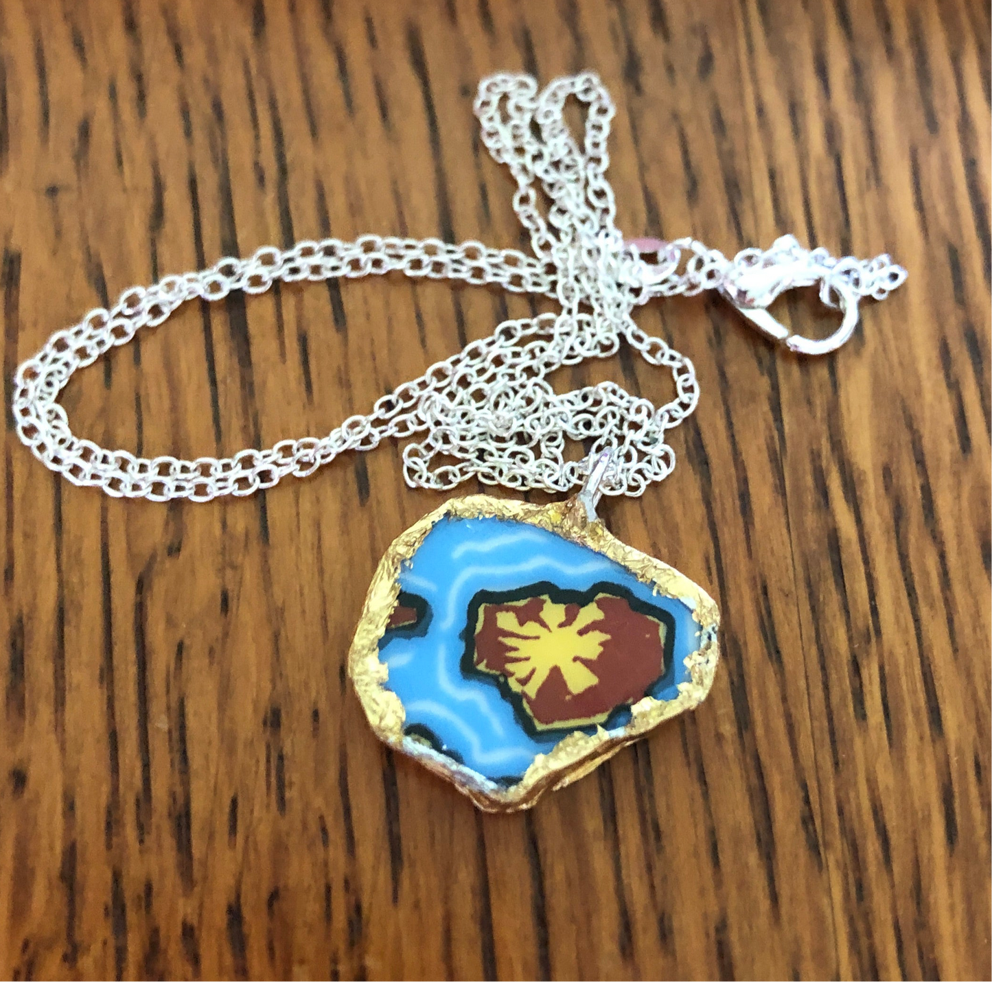 Broken Pottery Artisan Made Kauai Island Pendent Hawaii Collectors Plate Handcrafted Necklace 7/8in x 5/8in