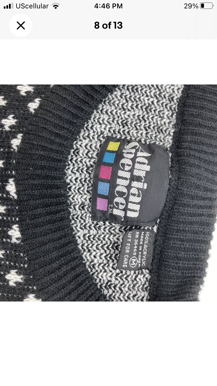 Adrian Spencer Vintage 1980’s Confetti Sweater Size Large M Black
