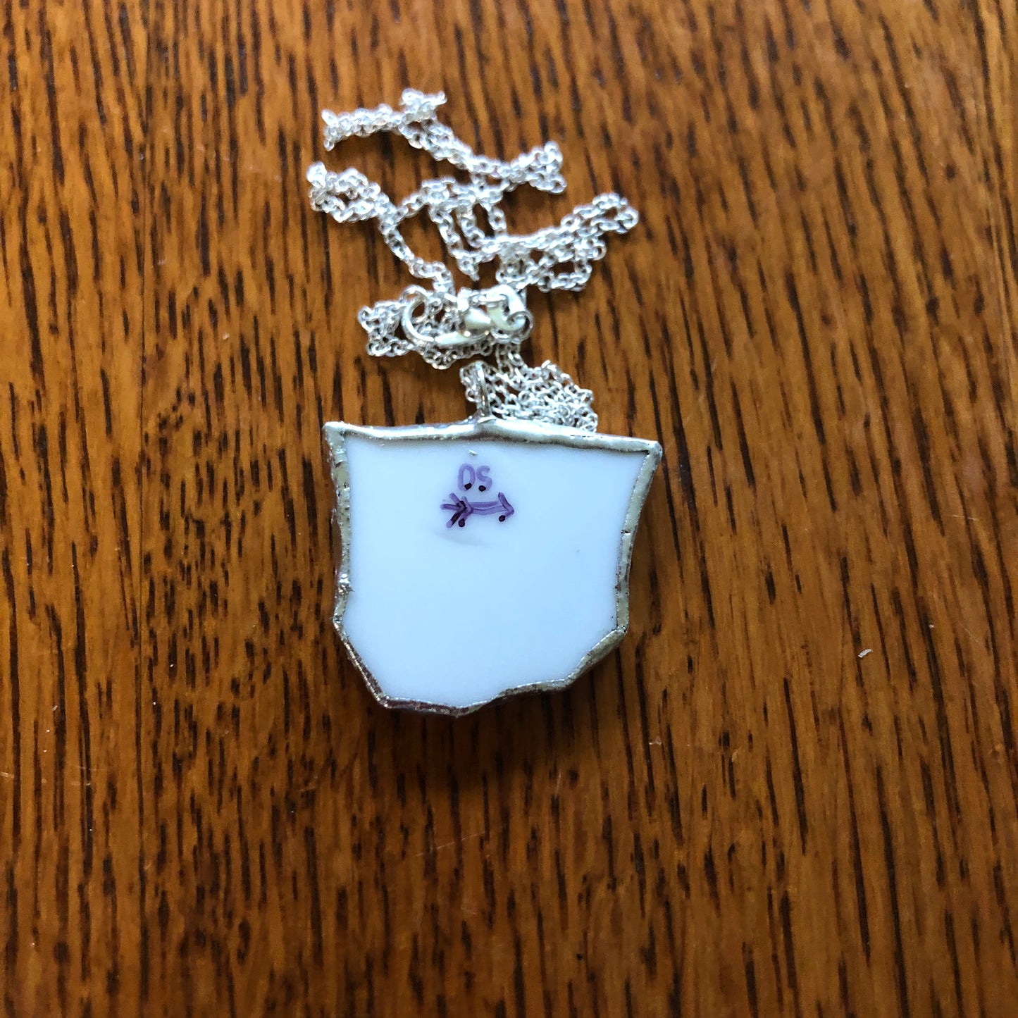 Broken Pottery Artisan Made Plumeria Flower Pendent Hawaii Collectors Plate Handcrafted Necklace 1.25in x 1.in