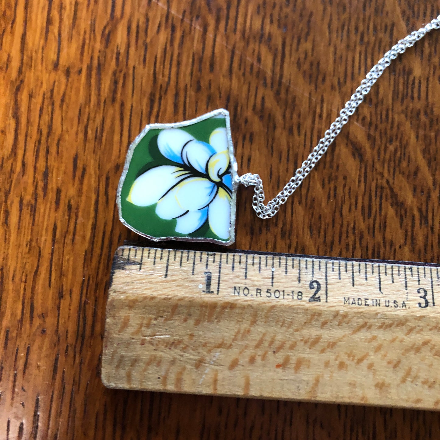Broken Pottery Artisan Made Plumeria Flower Pendent Hawaii Collectors Plate Handcrafted Necklace 1.25in x 1.in