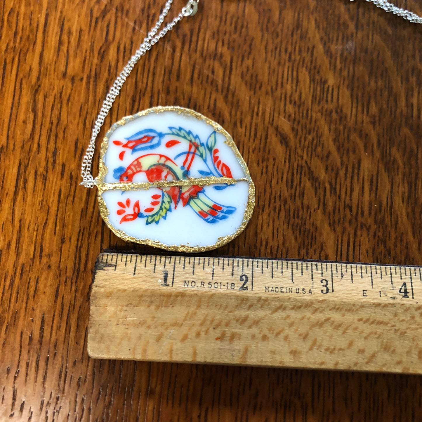 Broken Pottery Artisan Made Pendent Norcrest Hand Painted Plate Handcrafted Necklace 2in x 2in