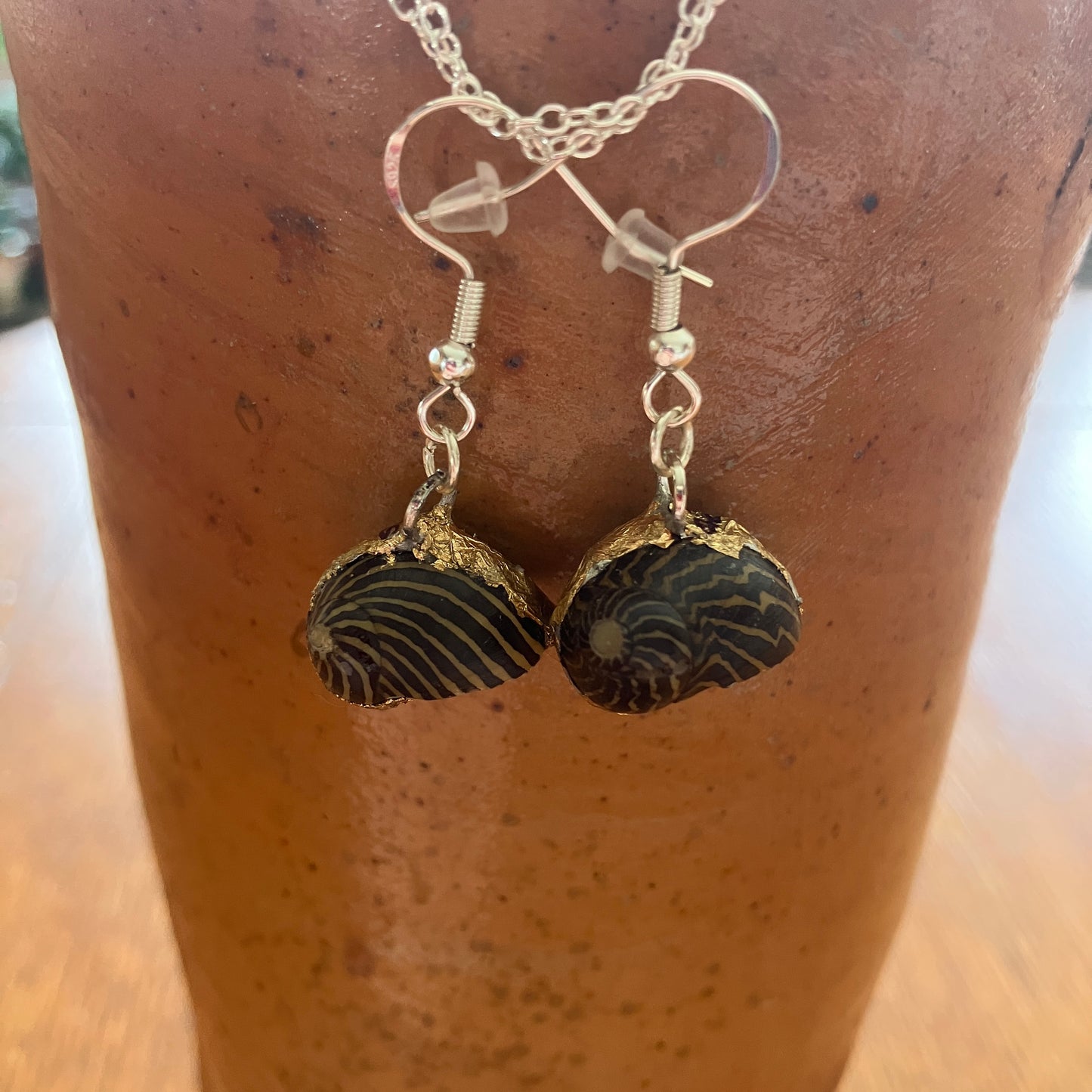 Zebra Nerite Snail Artisan Made Earrings Handcrafted Sea Shell Dangle Earrings
