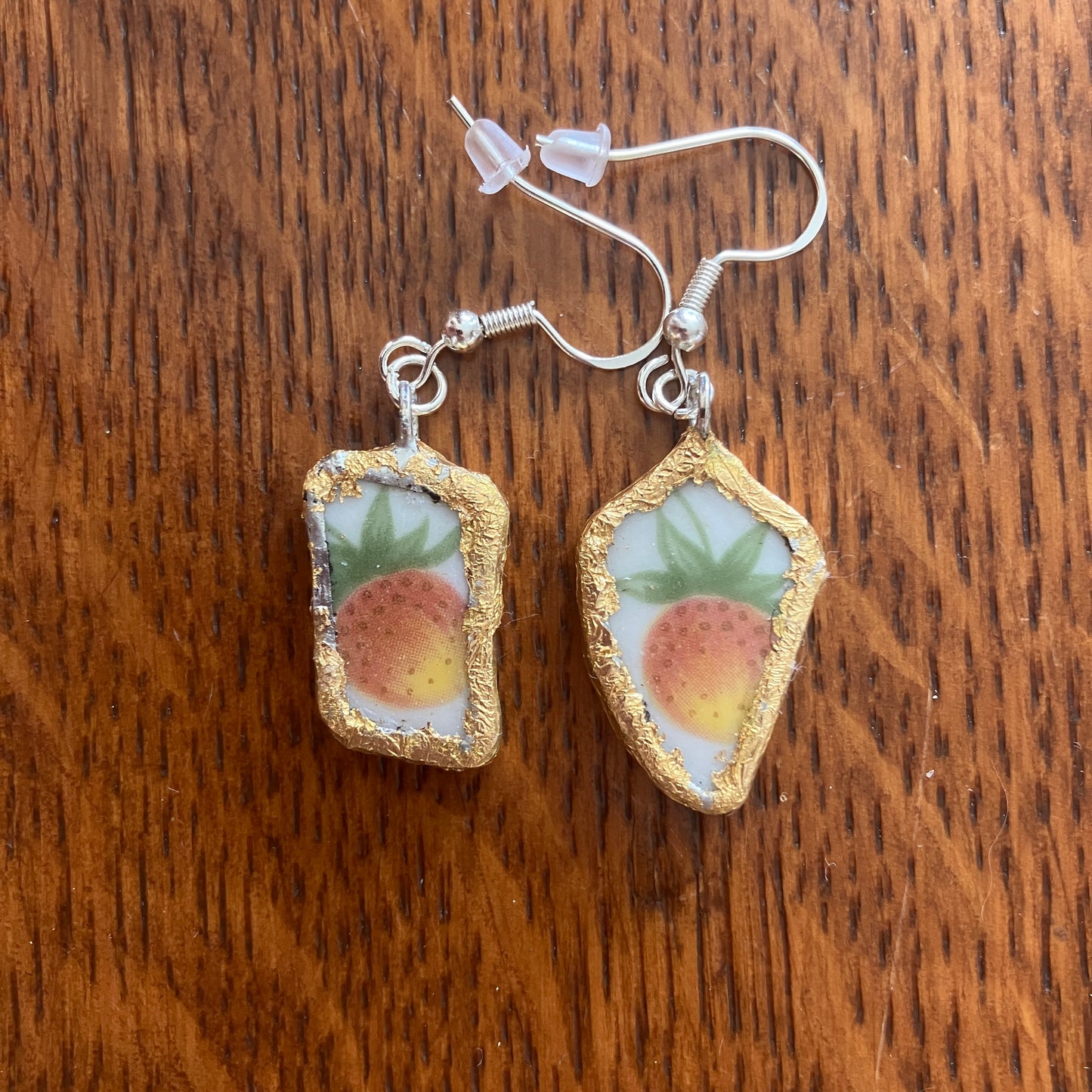 Broken Pottery Artisan Made Earrings Royal Doulton Strawberry Cream Dinner Plate Handcrafted Dangle Earrings