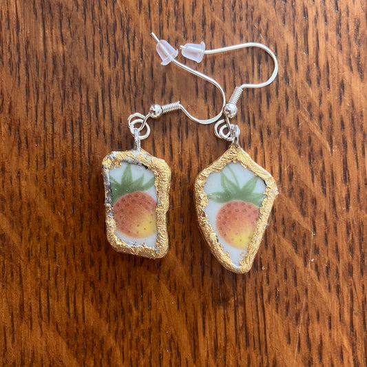 Broken Pottery Artisan Made Earrings Royal Doulton Strawberry Cream Dinner Plate Handcrafted Dangle Earrings