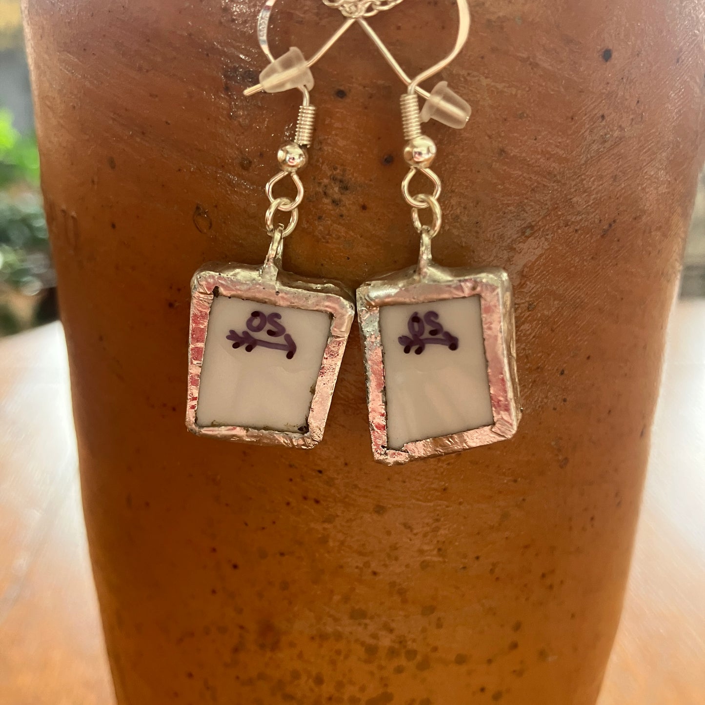 Broken Pottery Artisan Made Floral Earrings Johann Haviland Blue Garland Plate Handcrafted Dangle Earrings