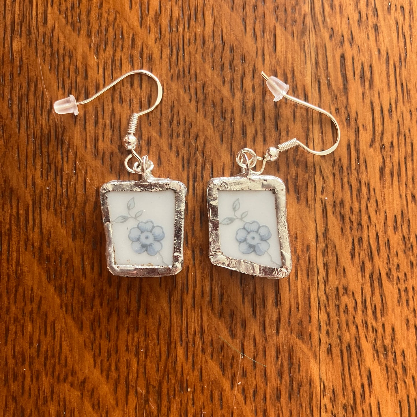 Broken Pottery Artisan Made Floral Earrings Johann Haviland Blue Garland Plate Handcrafted Dangle Earrings