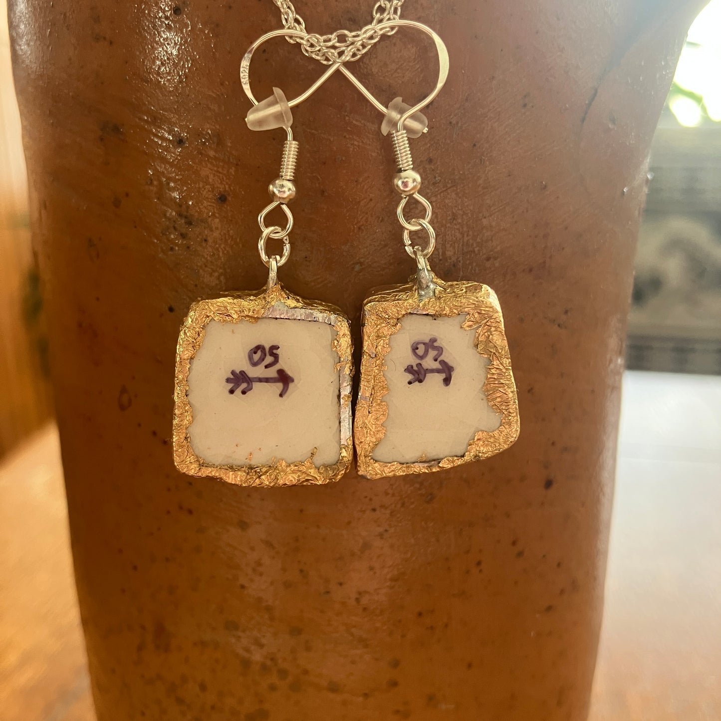 Broken Pottery Artisan Made Earrings Wells Plate Handcrafted Dangle Earrings