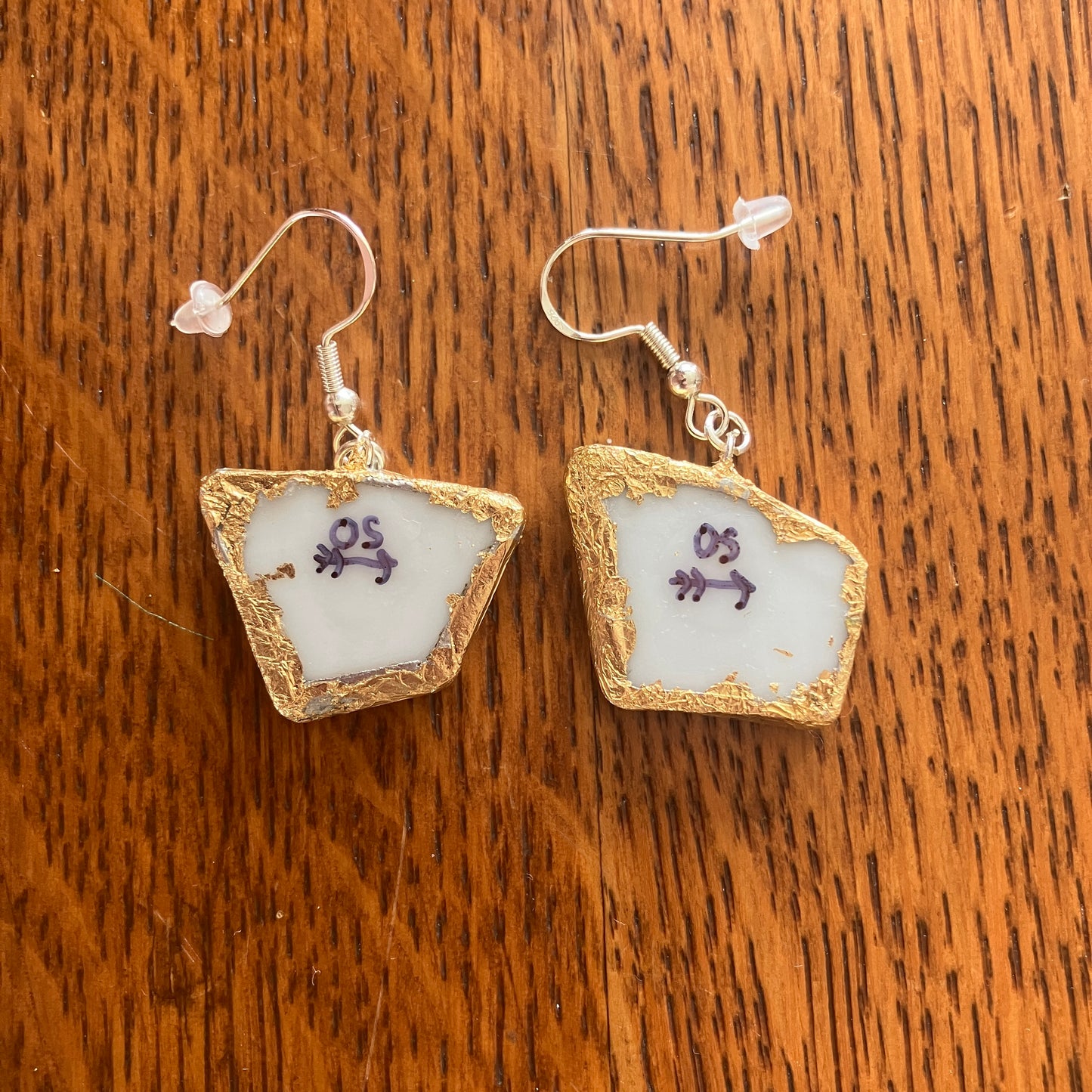 Broken Pottery Artisan Made Floral Earrings Peanuts Plate Handcrafted Dangle Earrings
