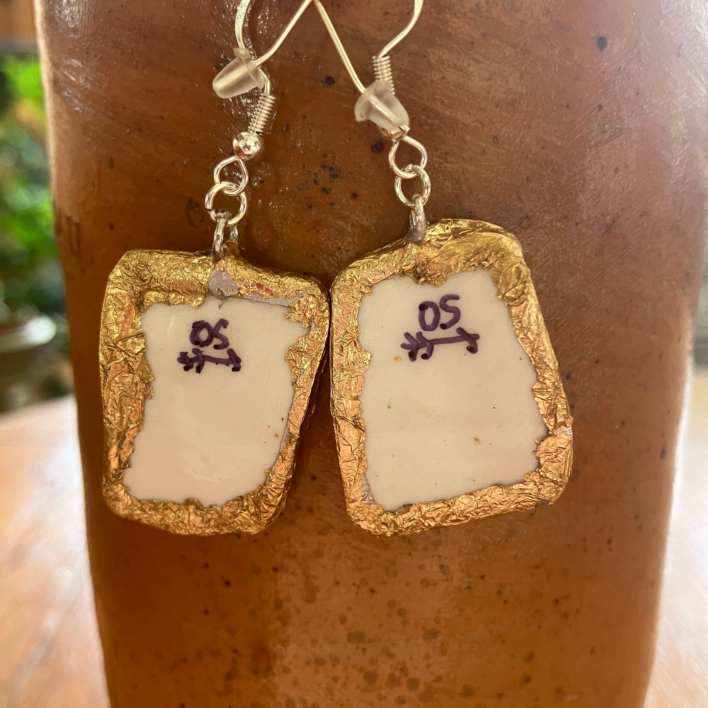 Broken Pottery Artisan Made Broken Crown Clarence Staffordshire Indian Tree Plate Handcrafted Dangle Earrings