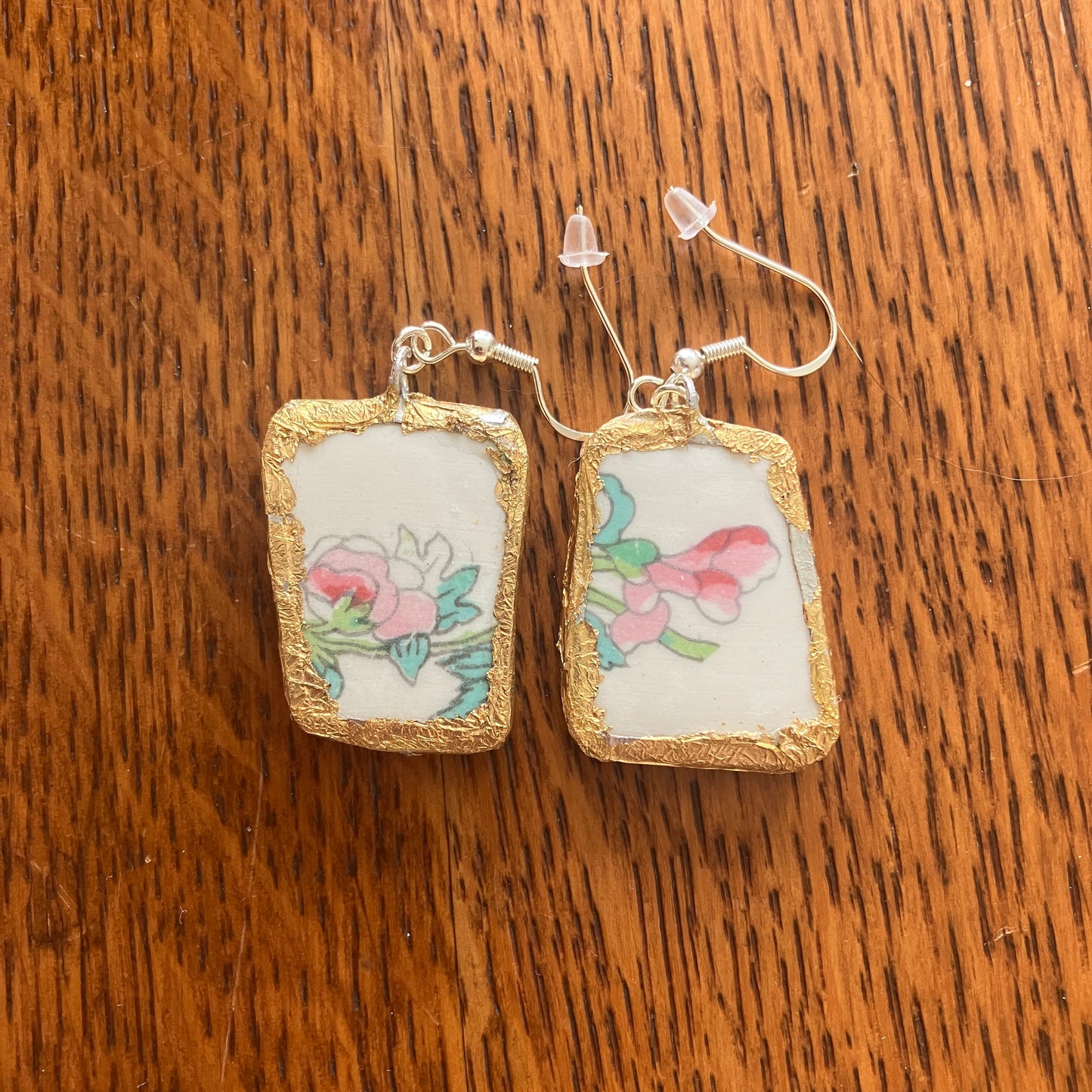 Broken Pottery Artisan Made Broken Crown Clarence Staffordshire Indian Tree Plate Handcrafted Dangle Earrings
