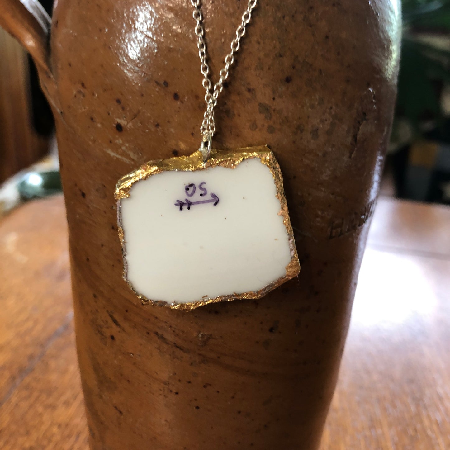 Broken Pottery Artisan Made Allamanda Flower Pendent Hawaii Collectors Plate Handcrafted Necklace 1.5in x 1.25in