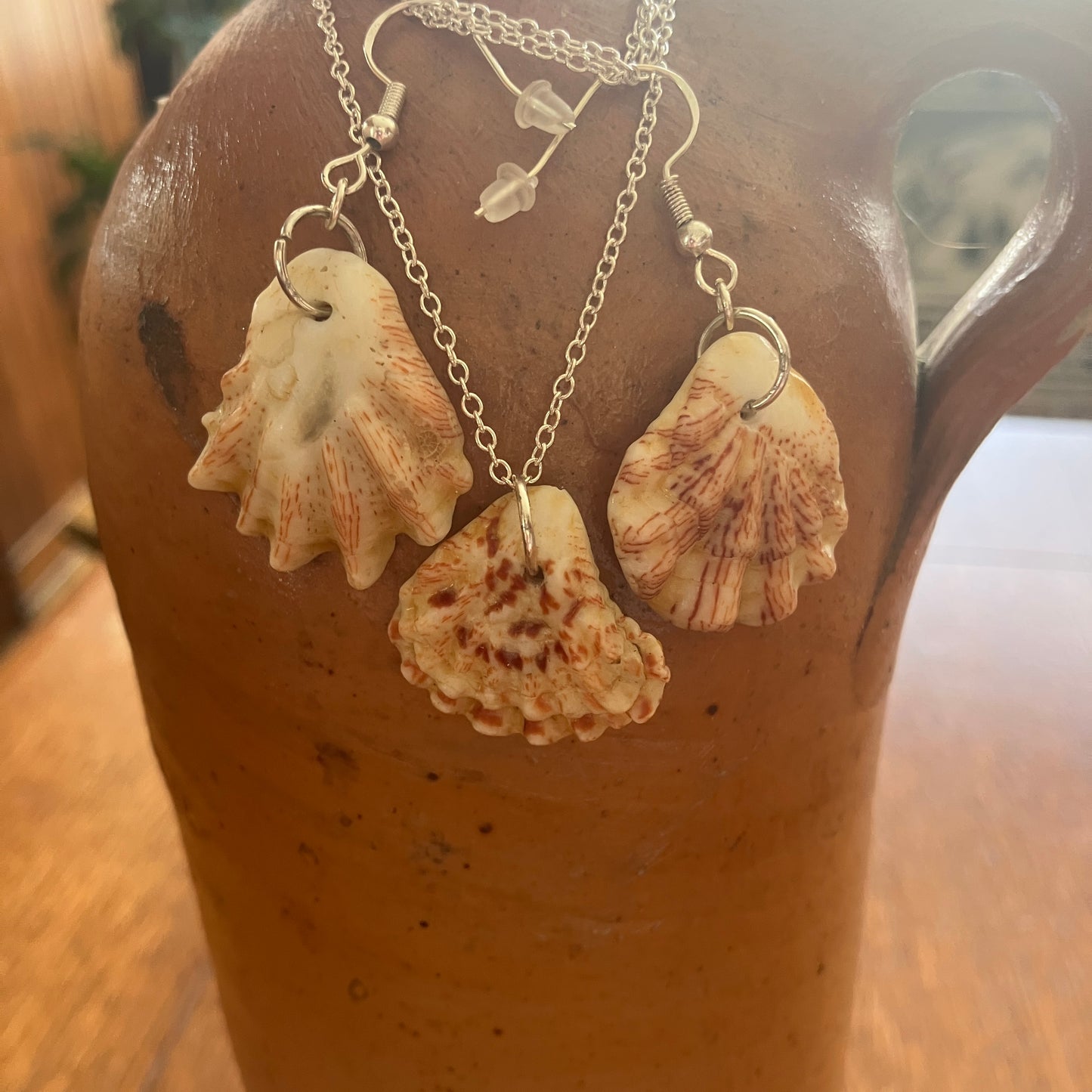 Kittens Paw Set Artisan Made Earrings And Pendant Handcrafted Sea Shell Mermaid Jewelry