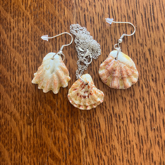 Kittens Paw Set Artisan Made Earrings And Pendant Handcrafted Sea Shell Mermaid Jewelry