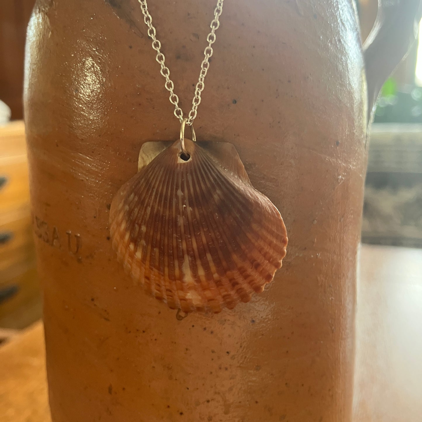 Lion's Paw Scallop Artisan Made Pendant Handcrafted Sea Shell Necklace 1 3/8in x 1 3/8in Mermaid Jewelry