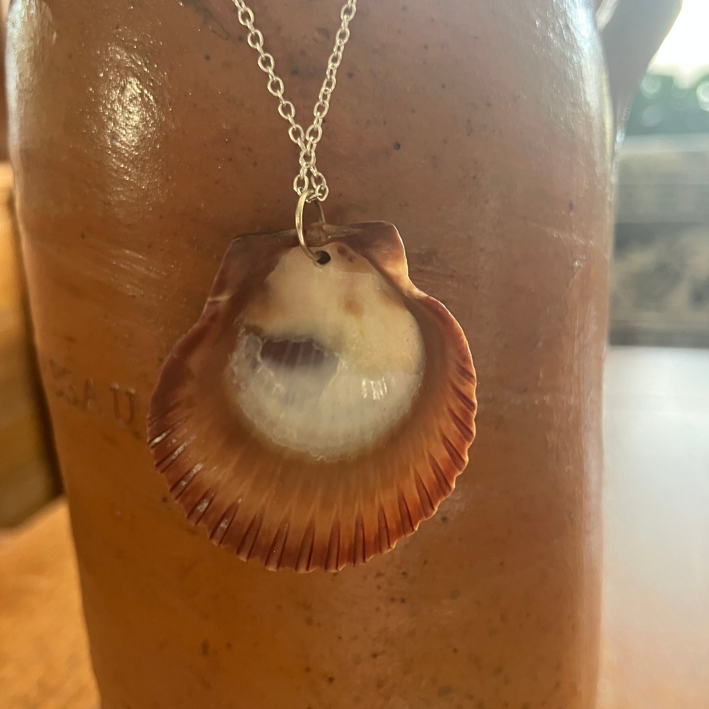 Lion's Paw Scallop Artisan Made Pendant Handcrafted Sea Shell Necklace 1 3/8in x 1 3/8in Mermaid Jewelry