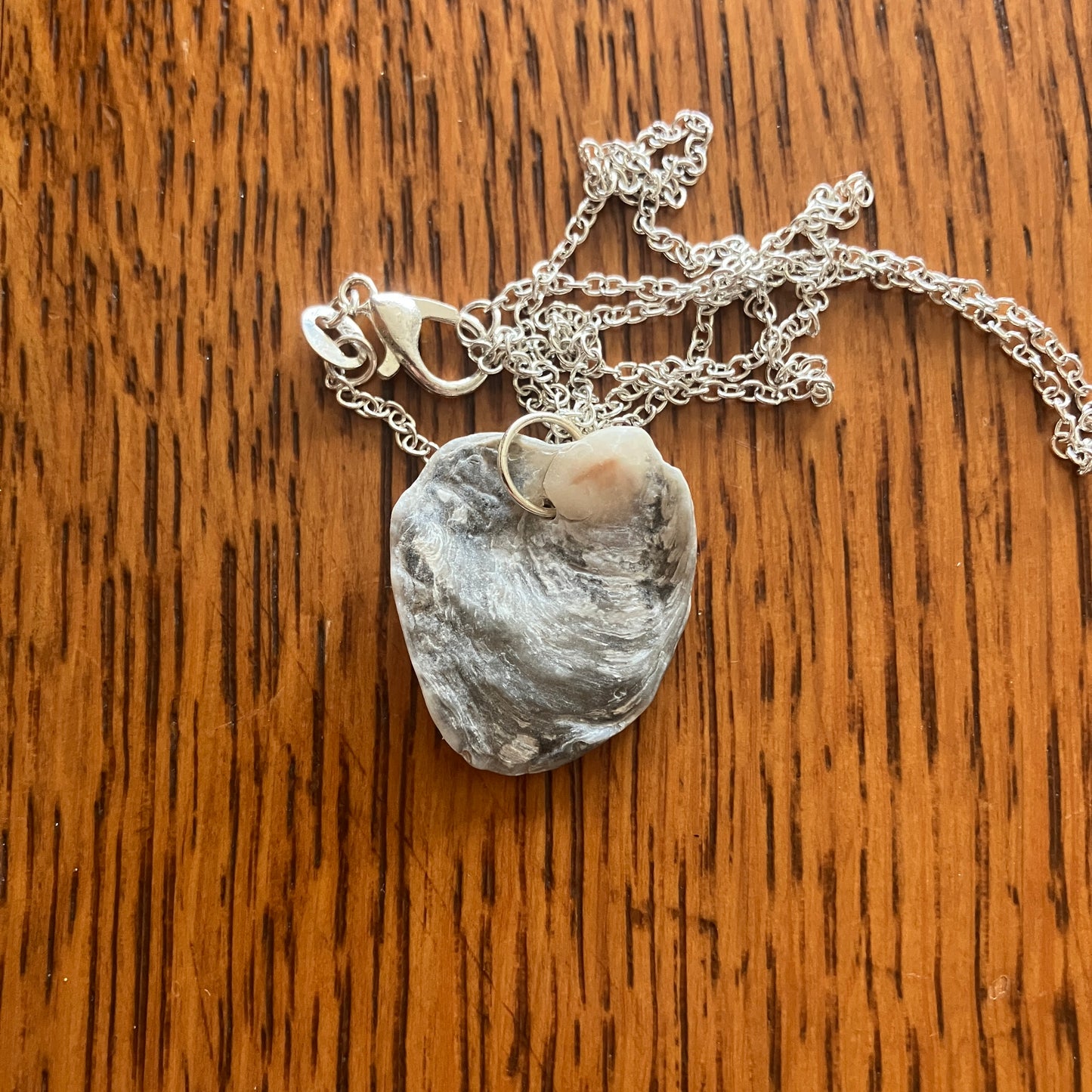 Oyster Shell Artisan Made Pendant Handcrafted Sea Shell Necklace 13/16in x 7/8in Mermaid Jewelry