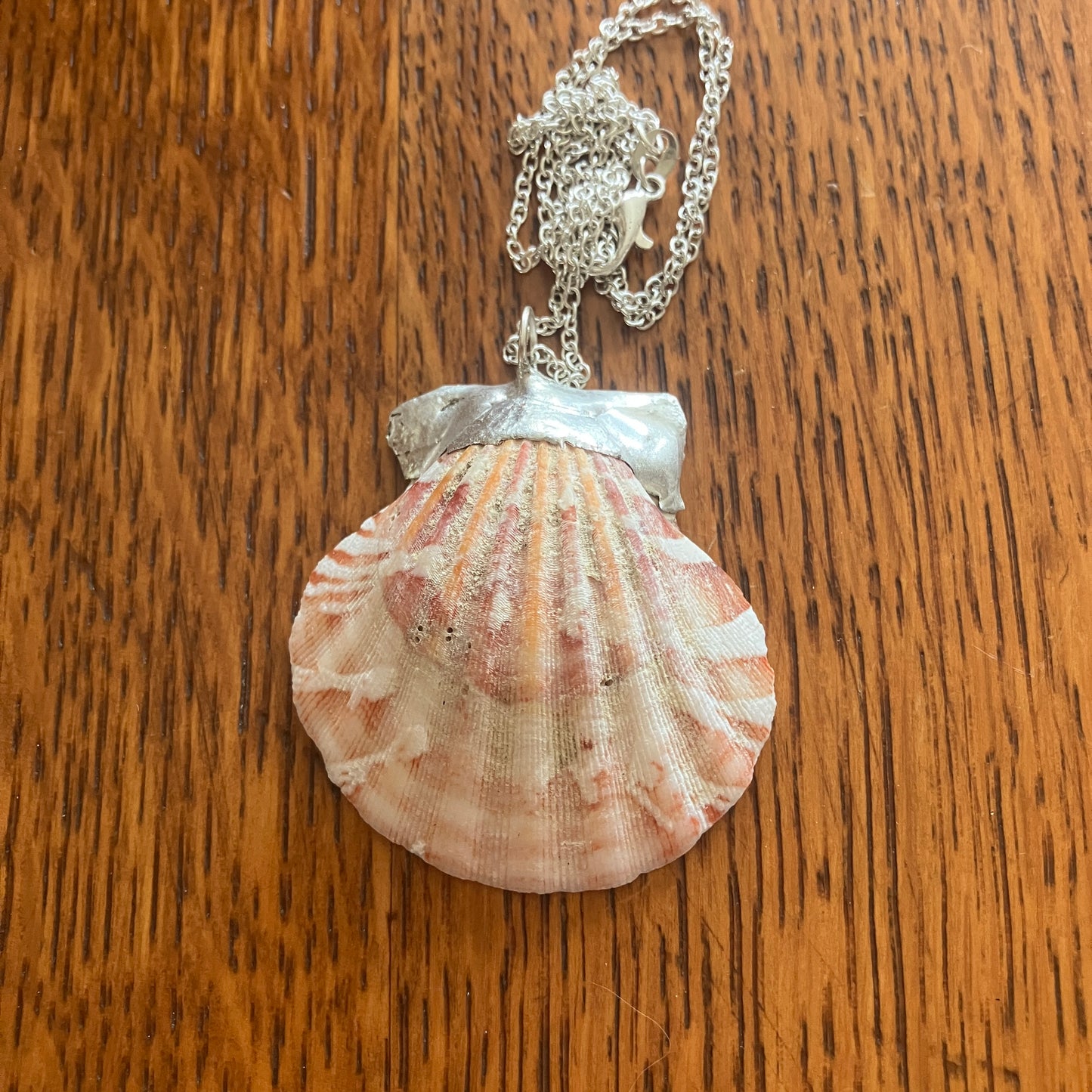 Pacific Pink Scallop Artisan Made Pendant Handcrafted Sea Shell Necklace 1 5/8in x 1.75in