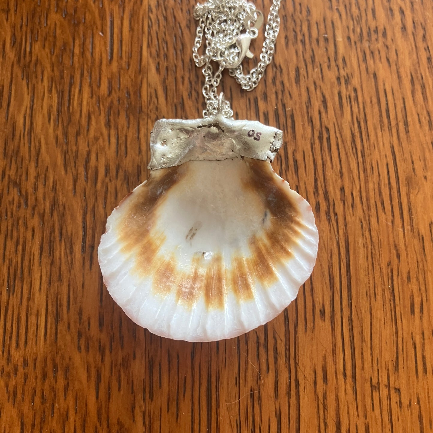 Pacific Pink Scallop Artisan Made Pendant Handcrafted Sea Shell Necklace 1 5/8in x 1.75in