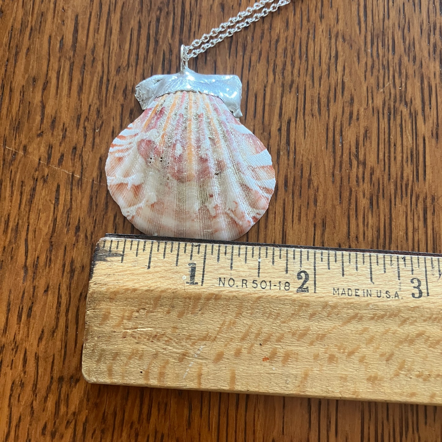 Pacific Pink Scallop Artisan Made Pendant Handcrafted Sea Shell Necklace 1 5/8in x 1.75in
