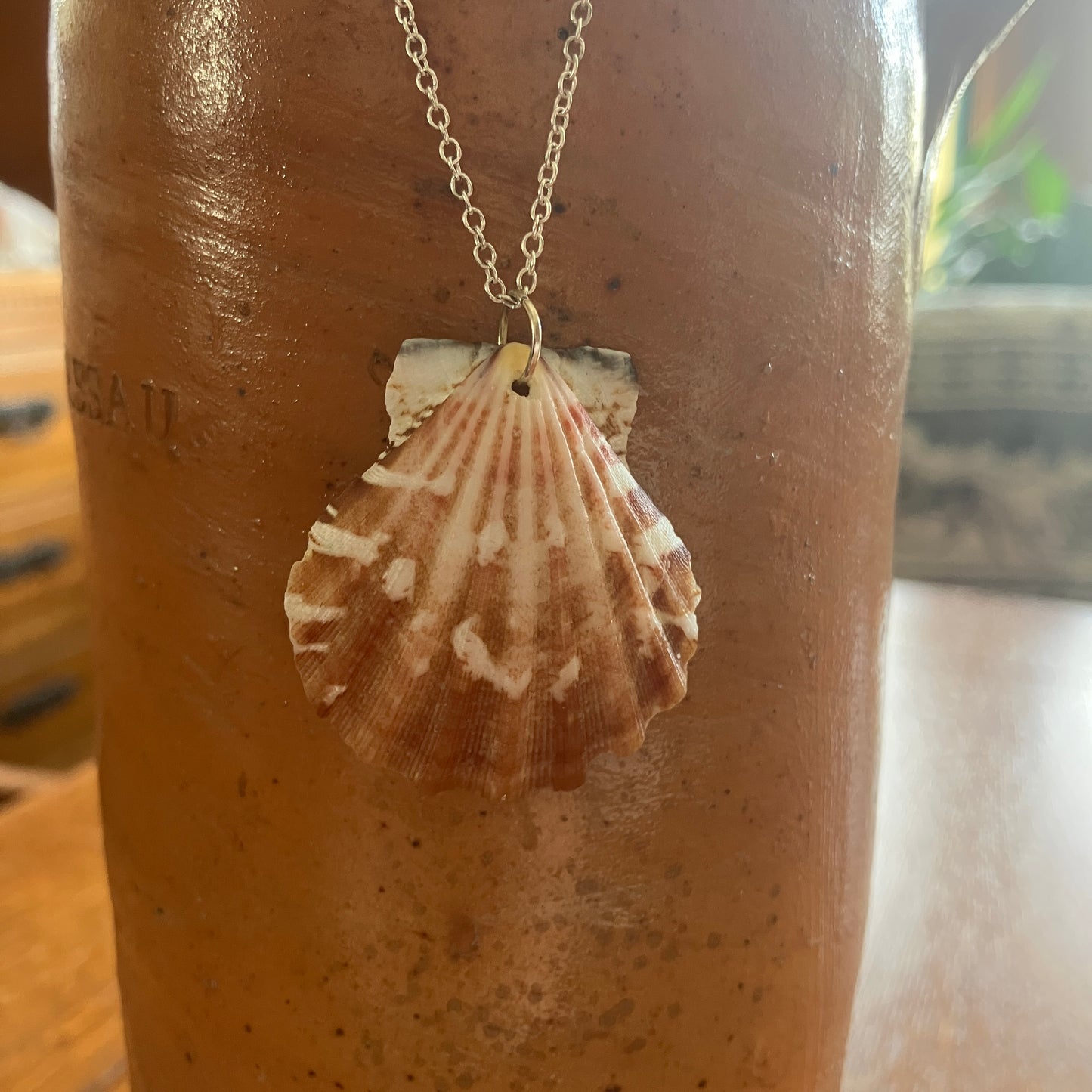Scallop Shell Artisan Made Pendant Handcrafted Sea Shell Necklace 1 3/8in x 1.5in