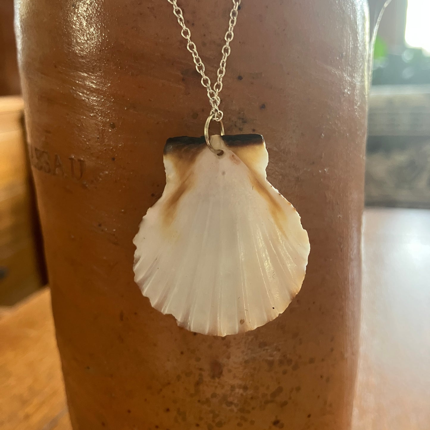 Scallop Shell Artisan Made Pendant Handcrafted Sea Shell Necklace 1 3/8in x 1.5in