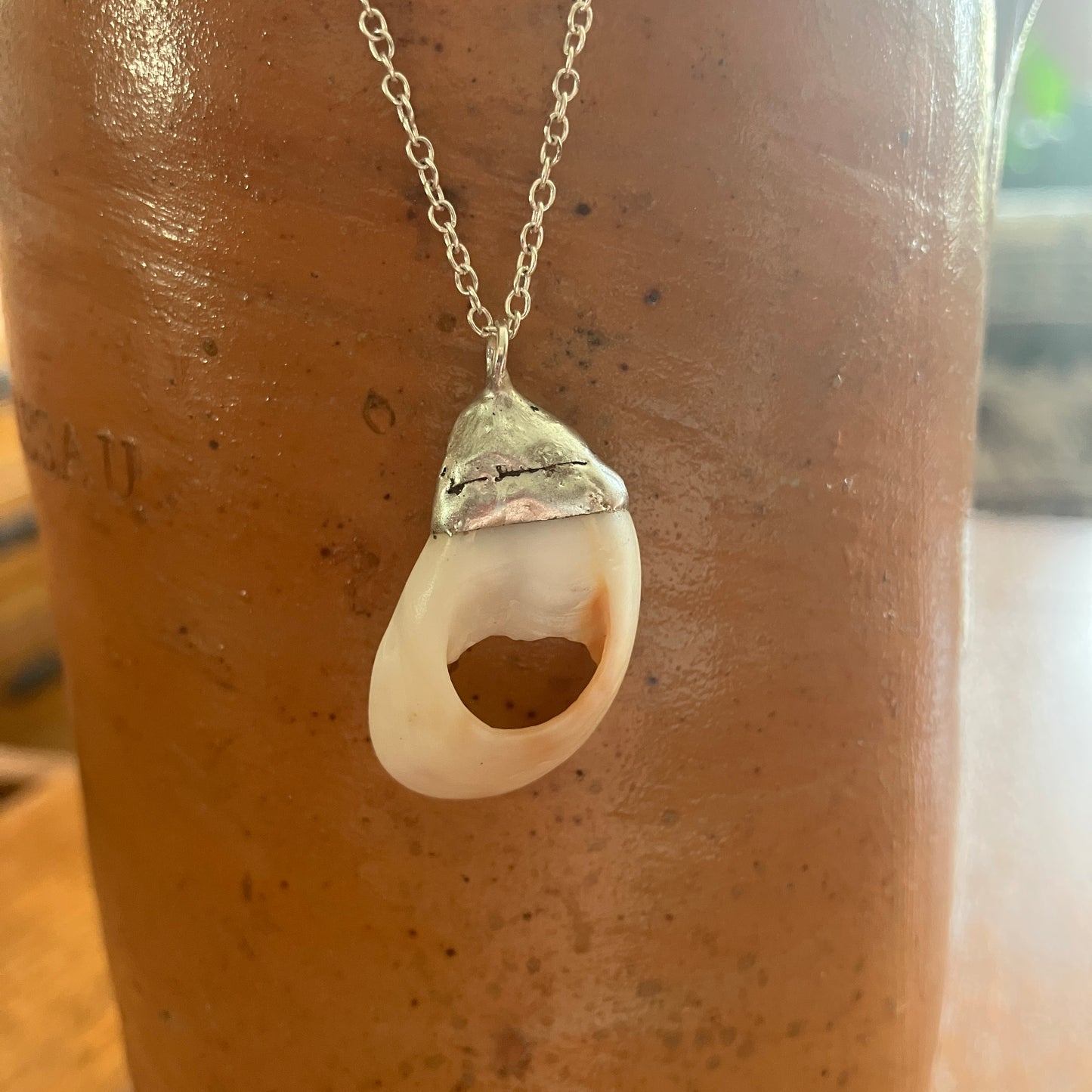 Sea Sell Artisan Made Pendant Handcrafted Sea Shell Necklace 5/8in x 1 1/8in
