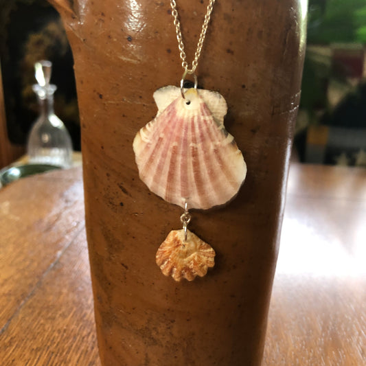 Pacific Pink Scallop And Kittens Paw Artisan Made Pendent Handcrafted Sea Shell Necklace 1.5 in x 2.75 in Mermaid Jewelry